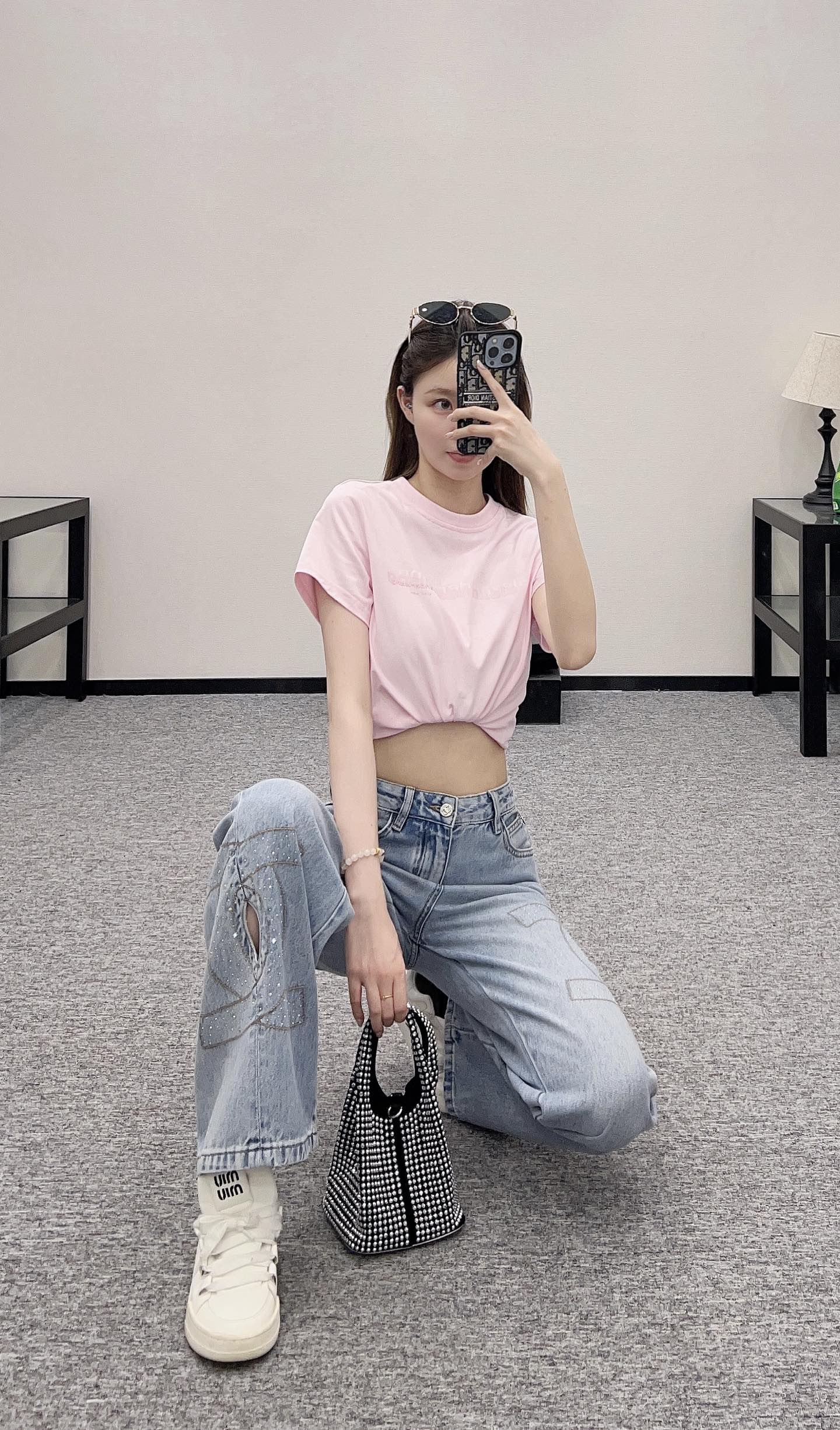 C*♥2025 new products Diamond-studded denim trousers