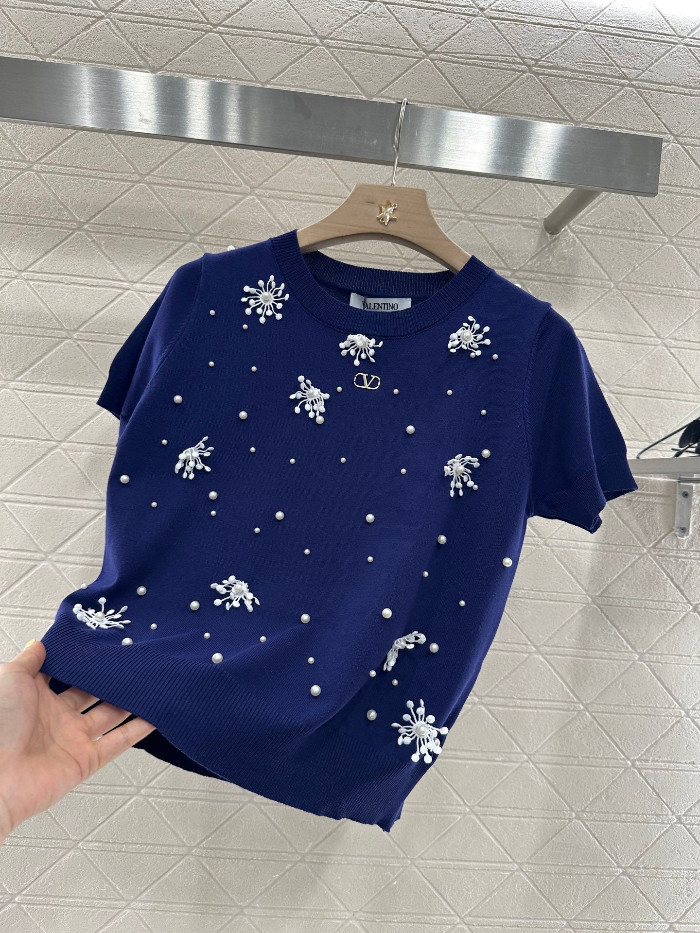 V*♥2025 new product Beaded knitted short sleeves