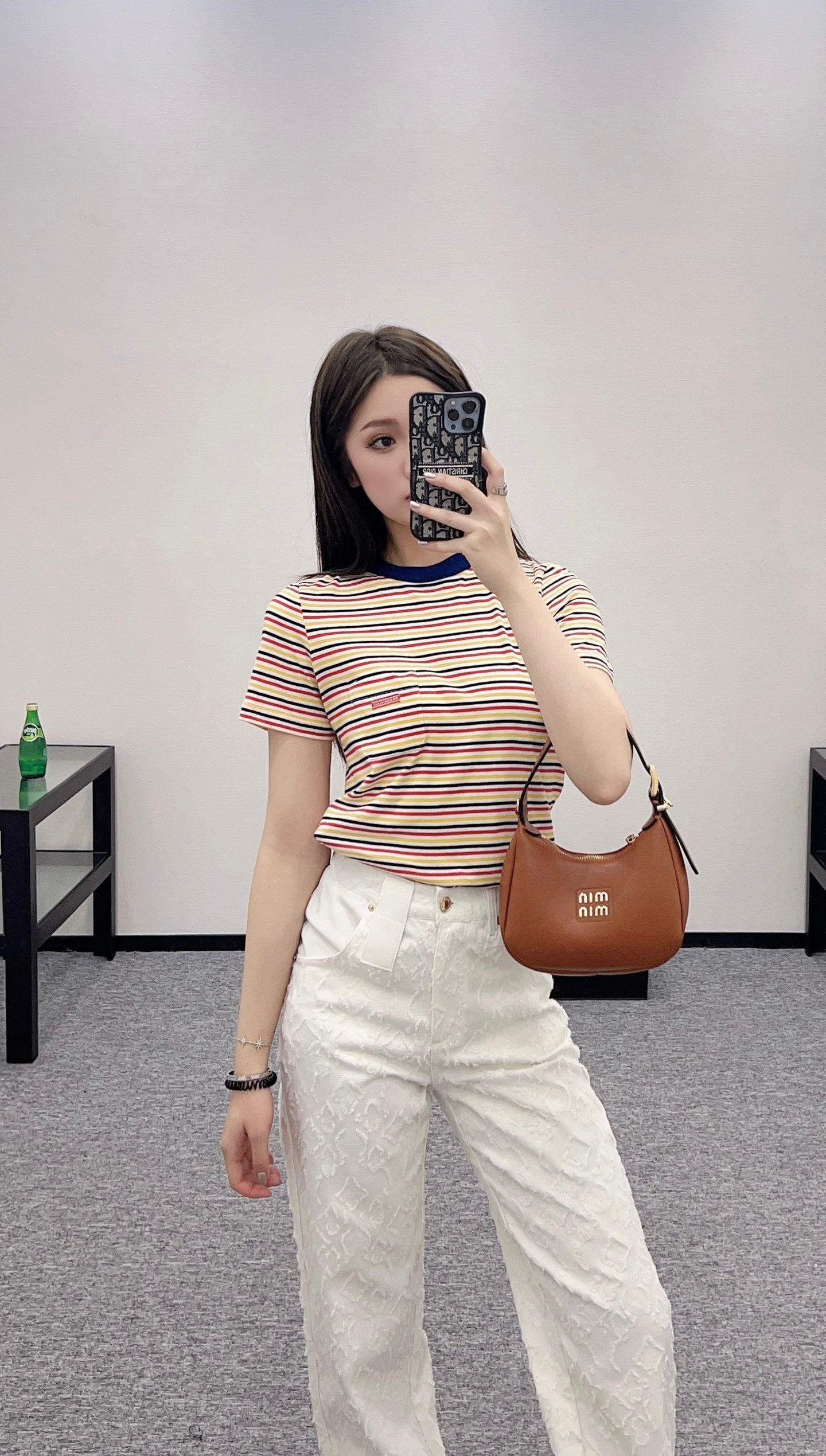 P*♥2025 new product Striped round neck
