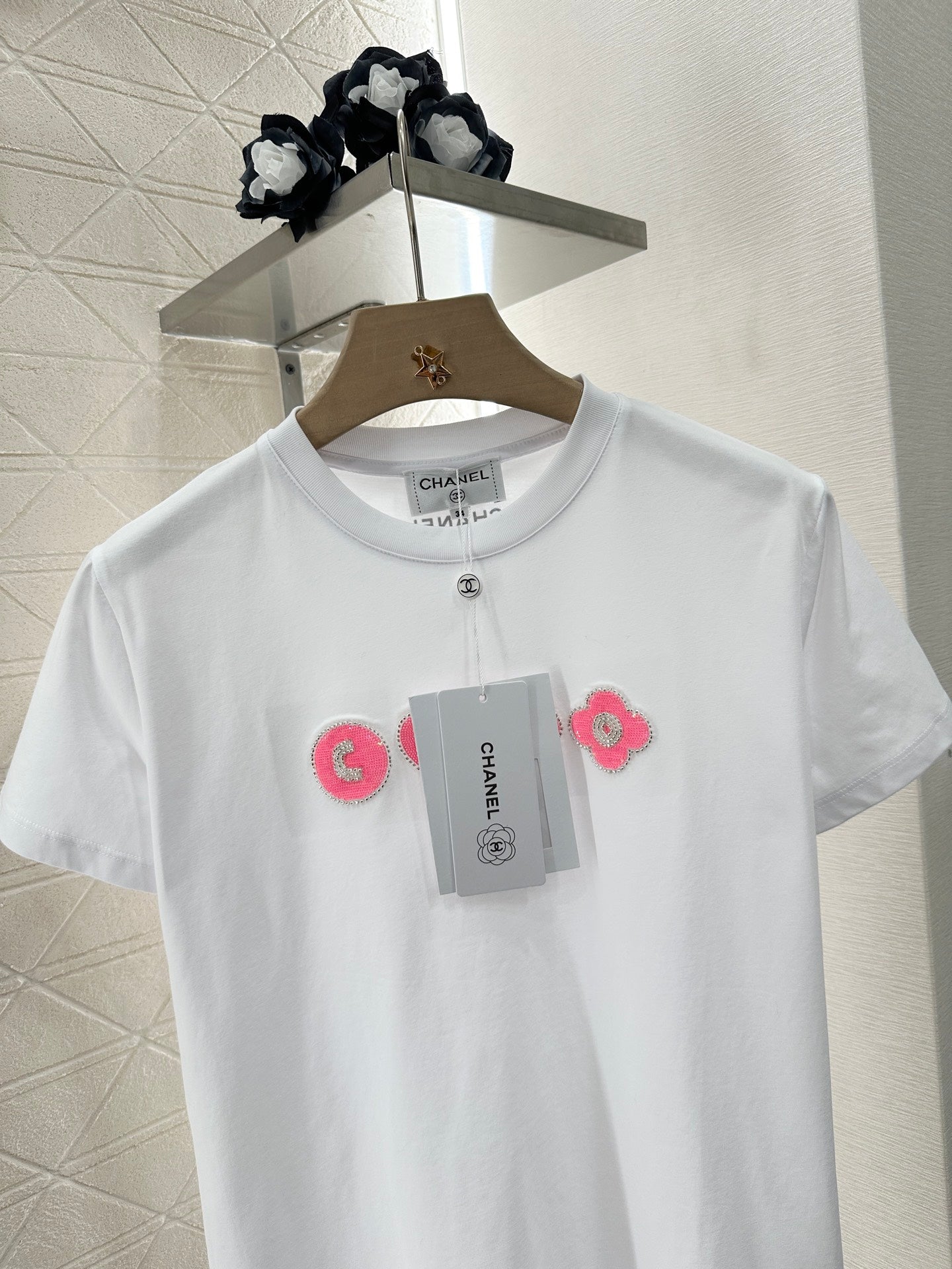 C*♥2025 new product Embroidered beaded short sleeves