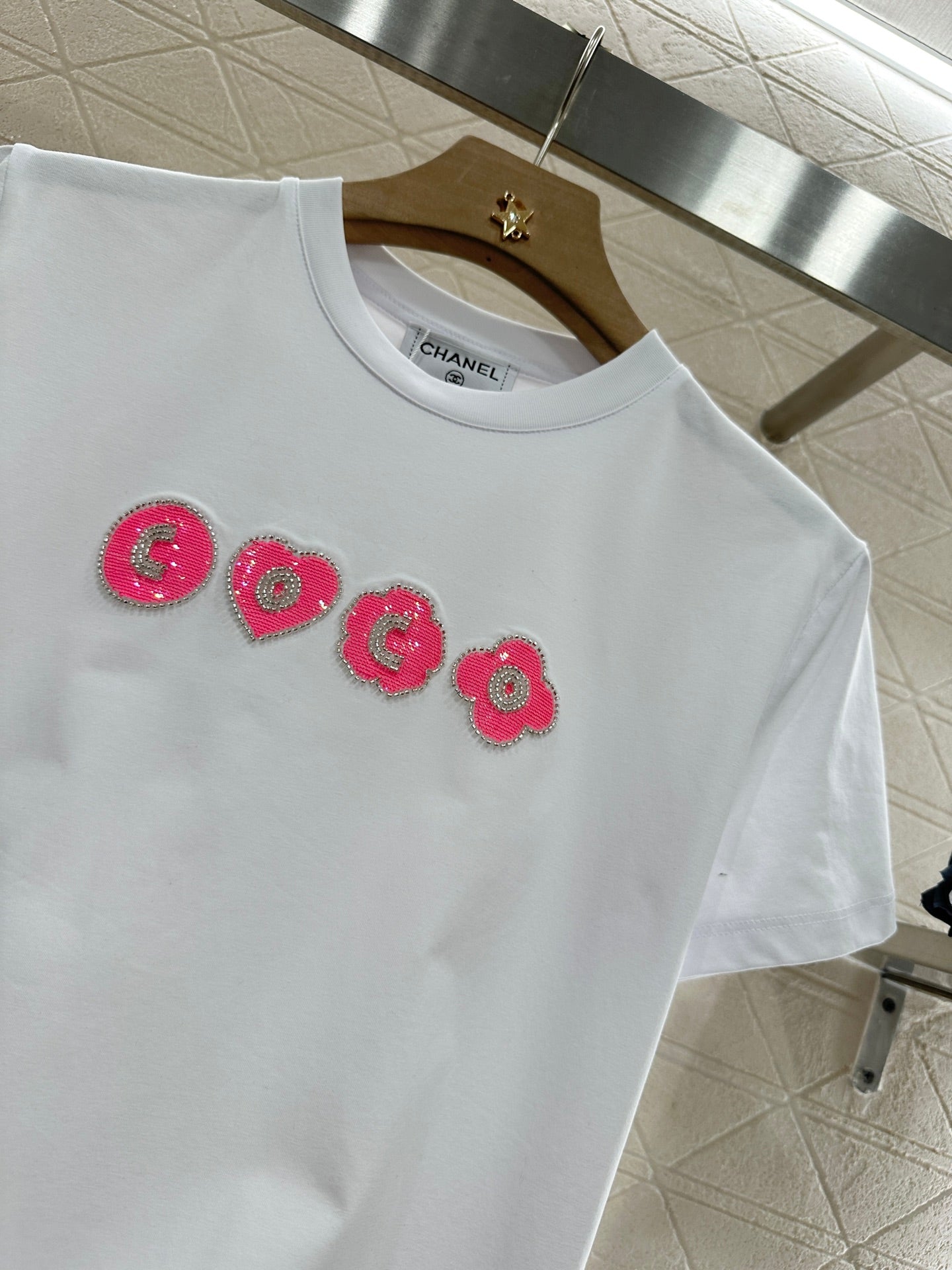 C*♥2025 new product Embroidered beaded short sleeves