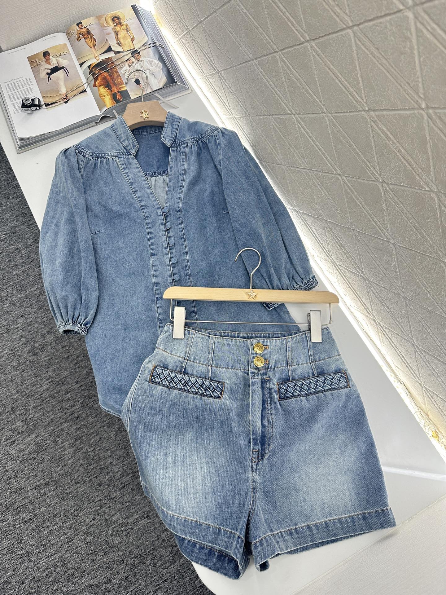 Z*♥2025 new products Denim top and shorts set