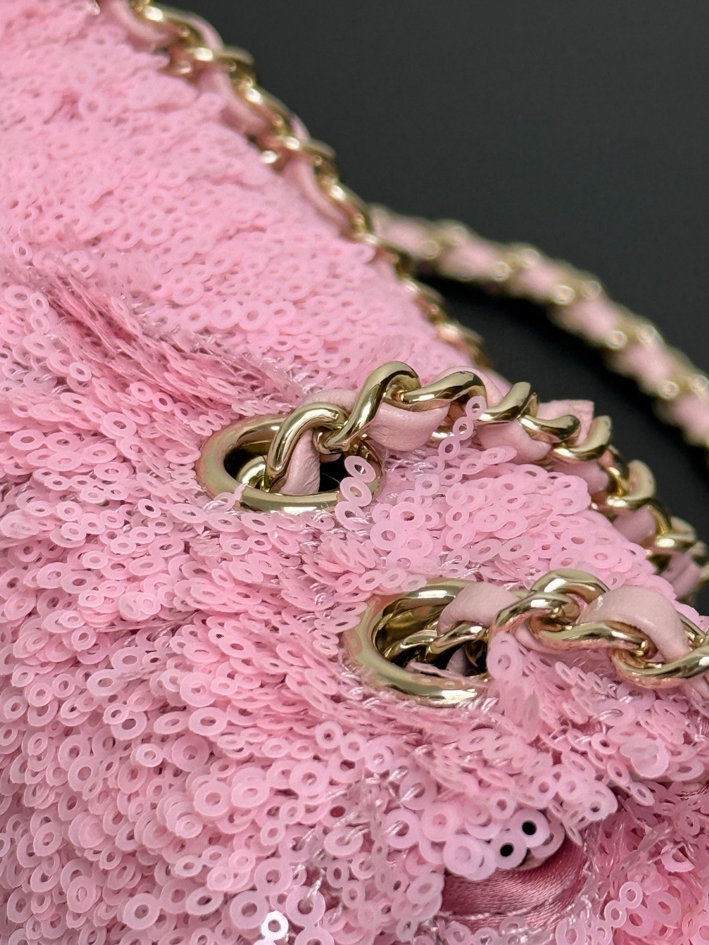 C* New Arrival Sequined CF Pink Flap Bag
