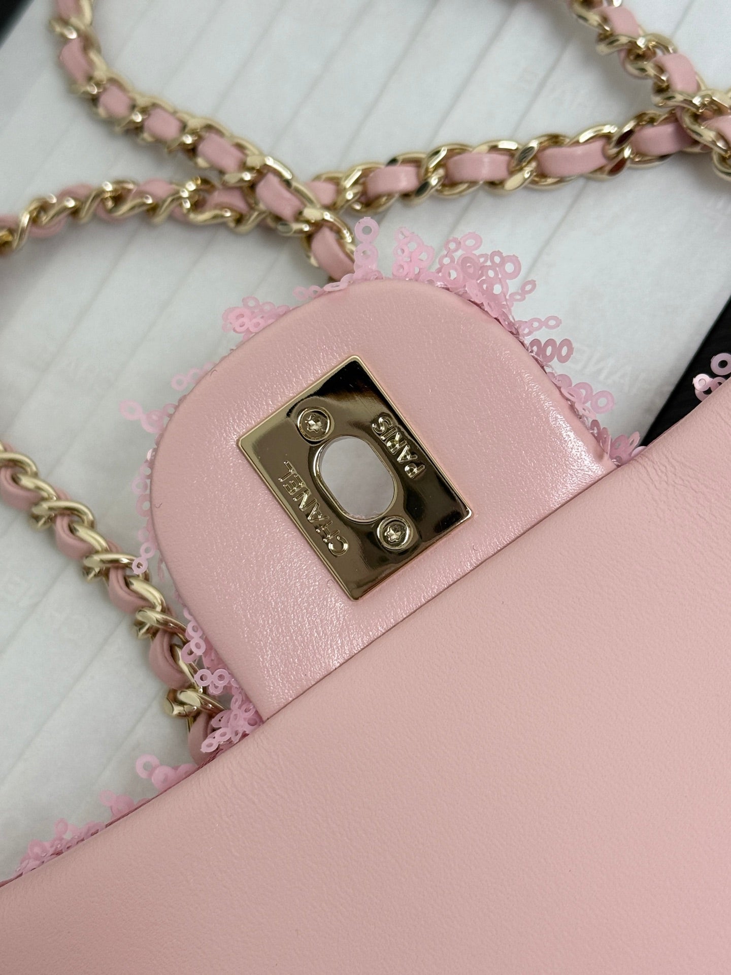 C* New Arrival Sequined CF Pink Flap Bag