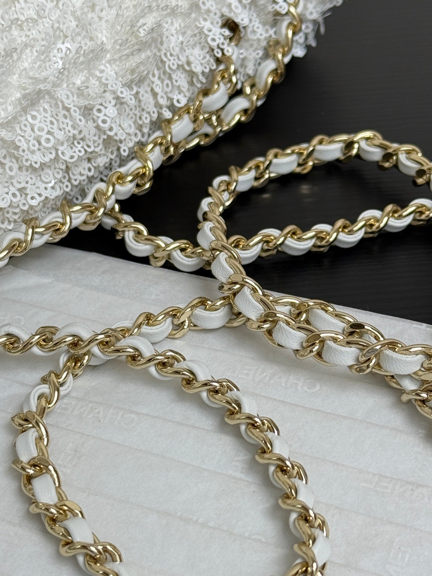C* New Arrival Sequined CF White Flap Bag