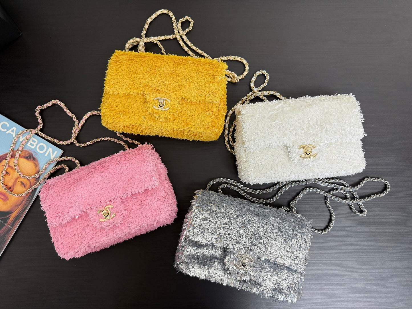 C* New Arrival Sequined CF White Flap Bag