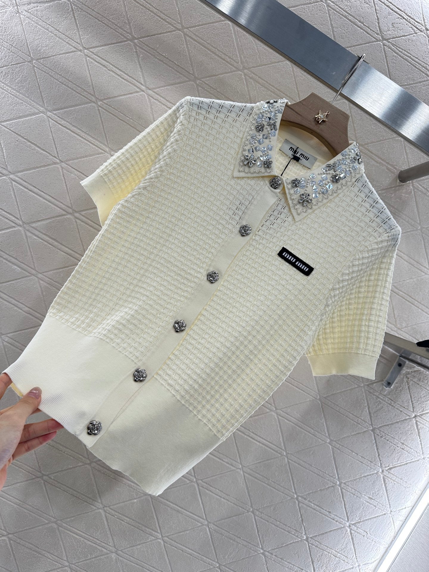 Mi*mi*♥2025 new product Rhinestone knitted cardigan