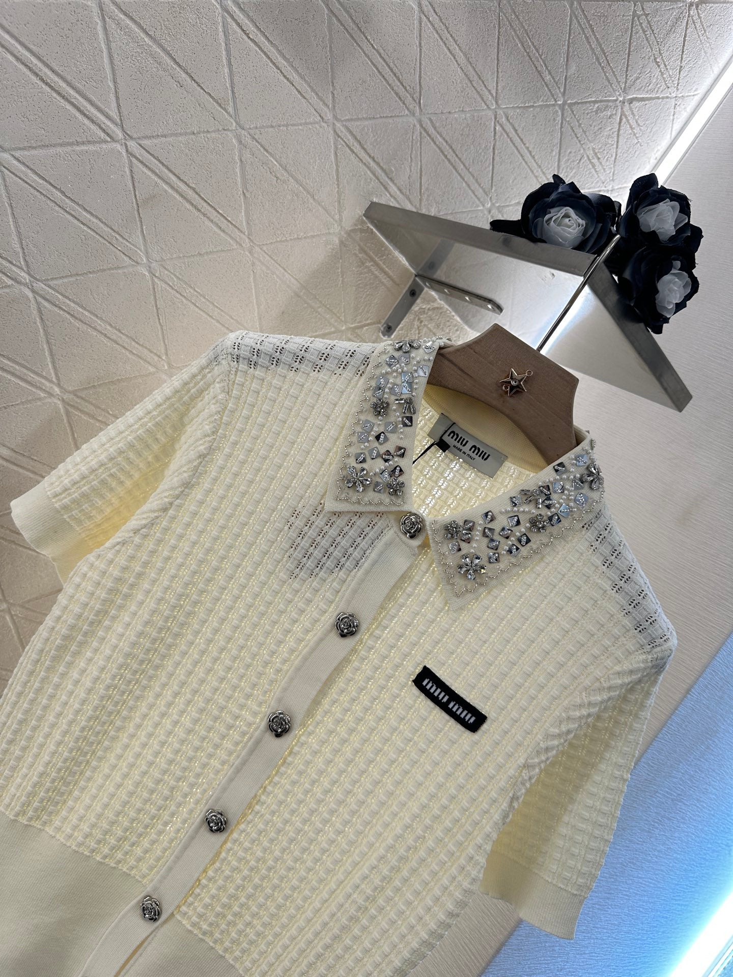 Mi*mi*♥2025 new product Rhinestone knitted cardigan