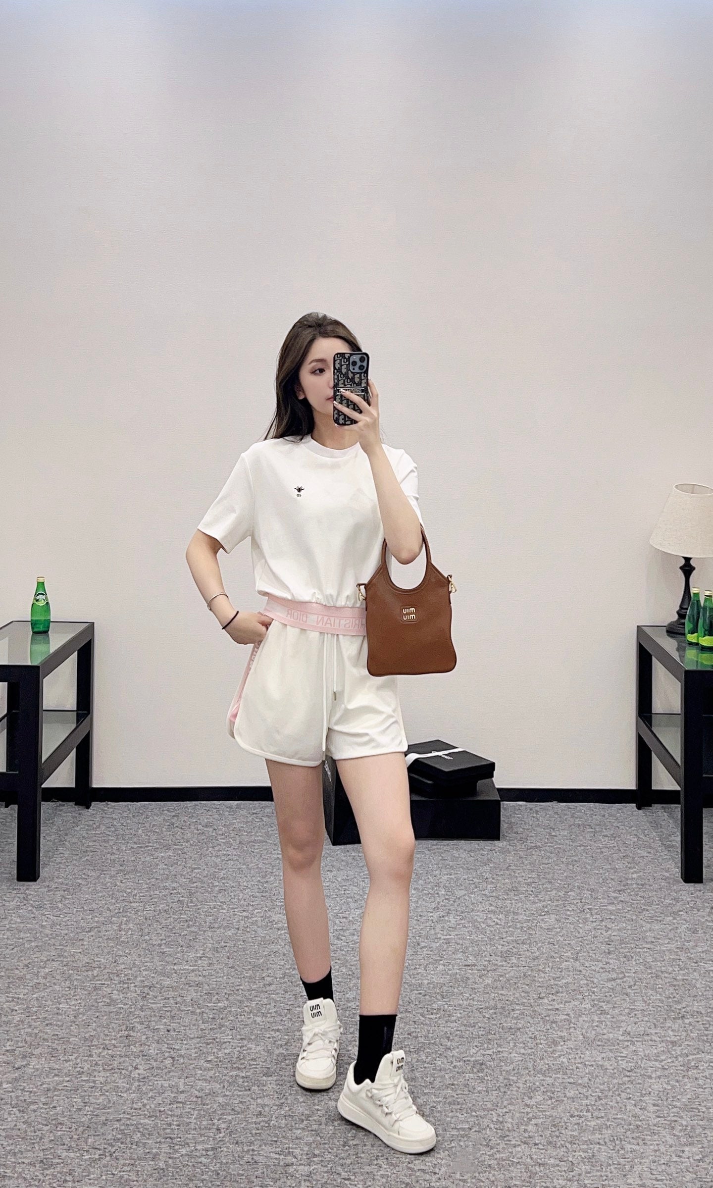 D*♥New arrival Round neck ribbon top and shorts set