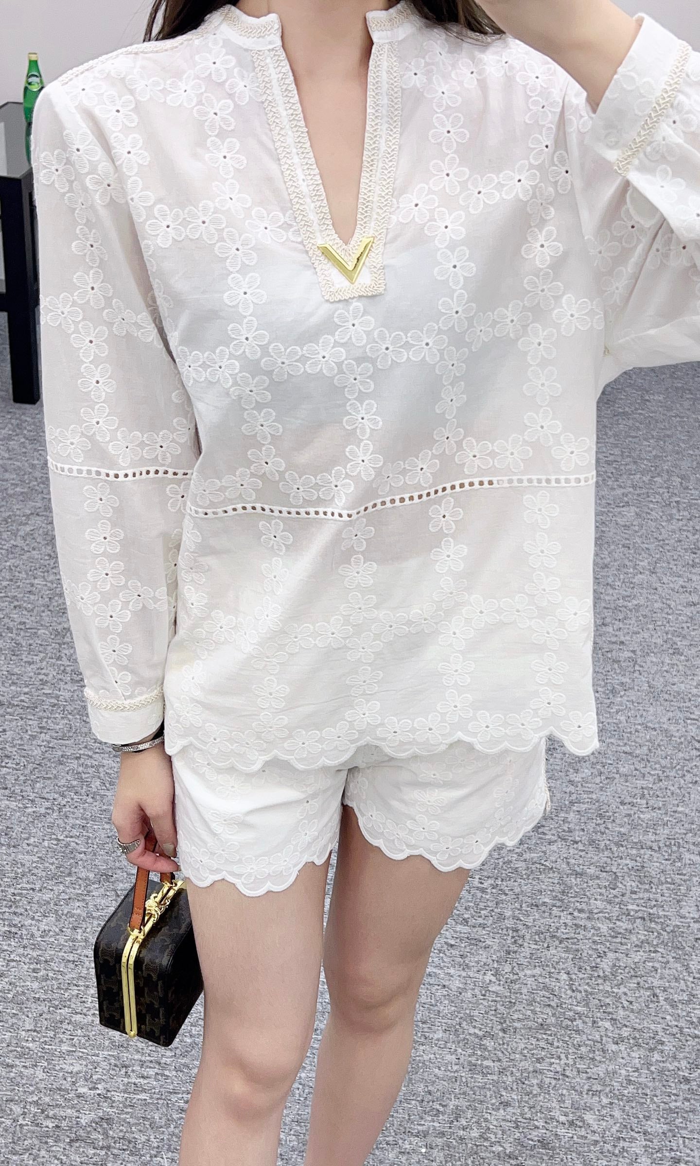 V*♥New Arrival Embroidered Top and Shorts Set