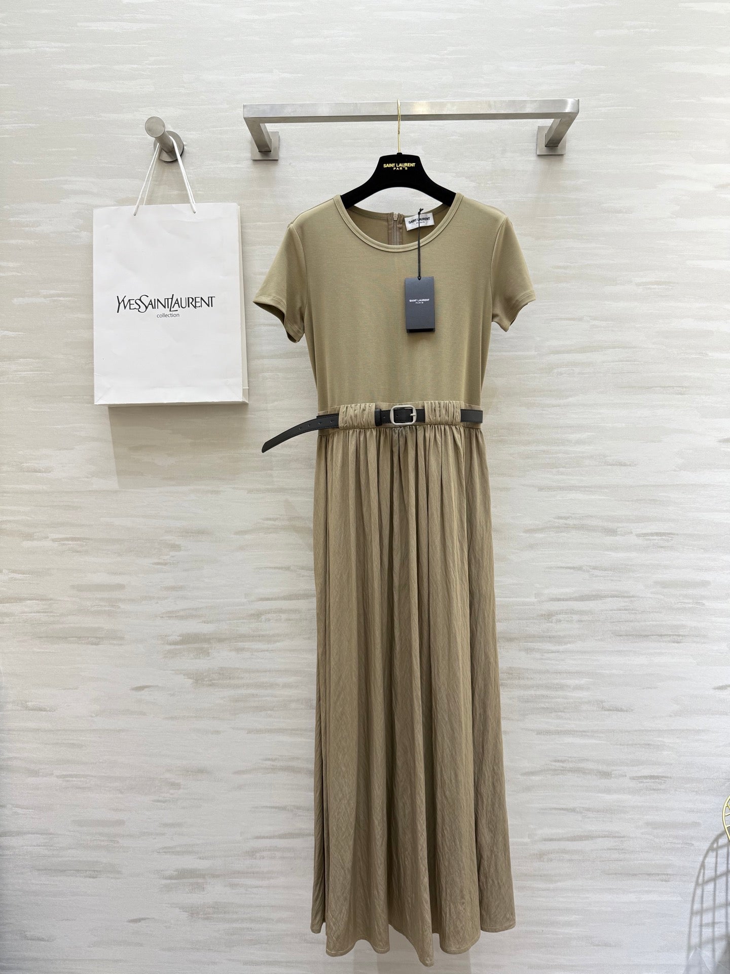 y*♥2025 new style waist belt waist long short sleeve dress
