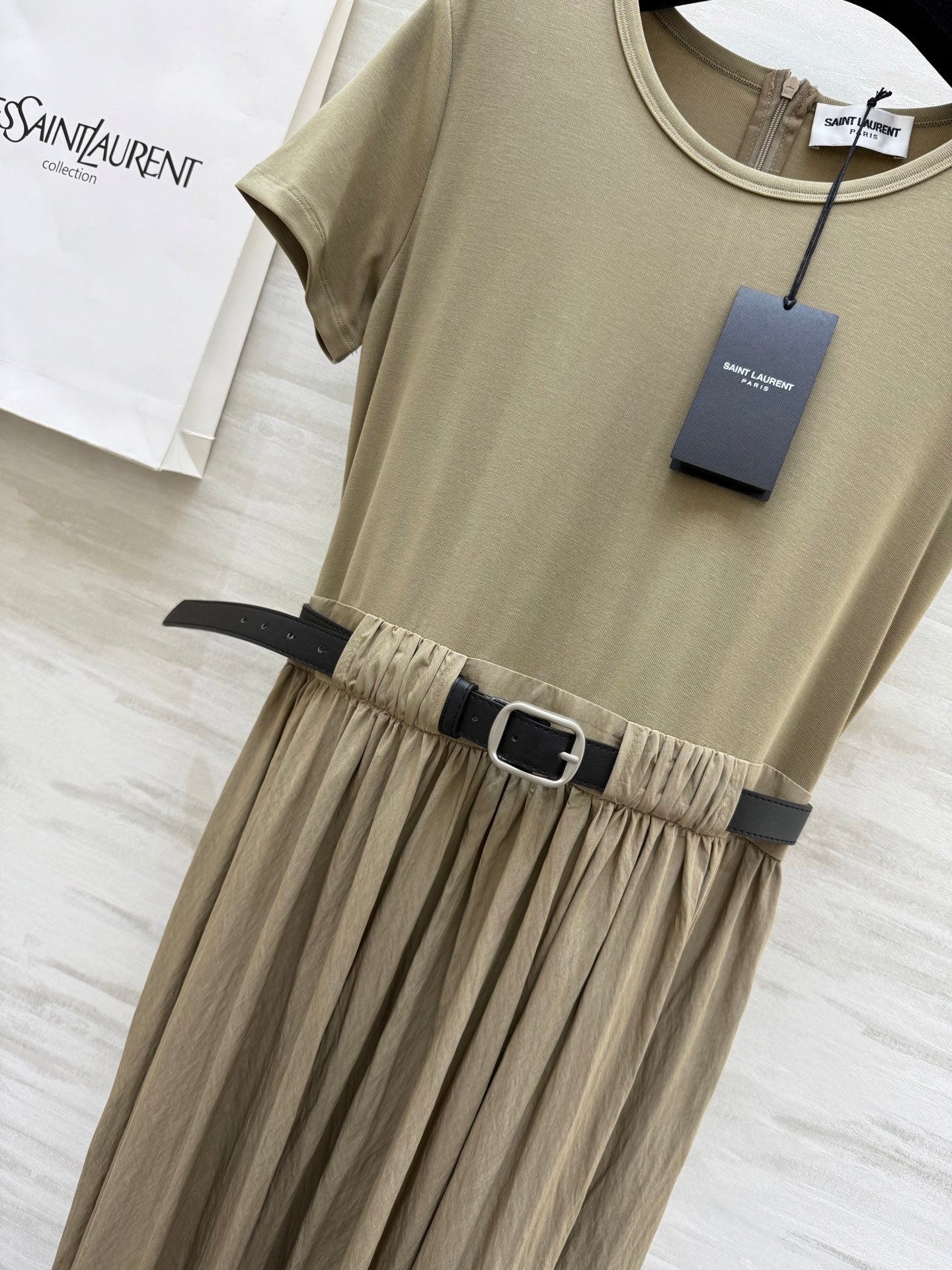 y*♥2025 new style waist belt waist long short sleeve dress