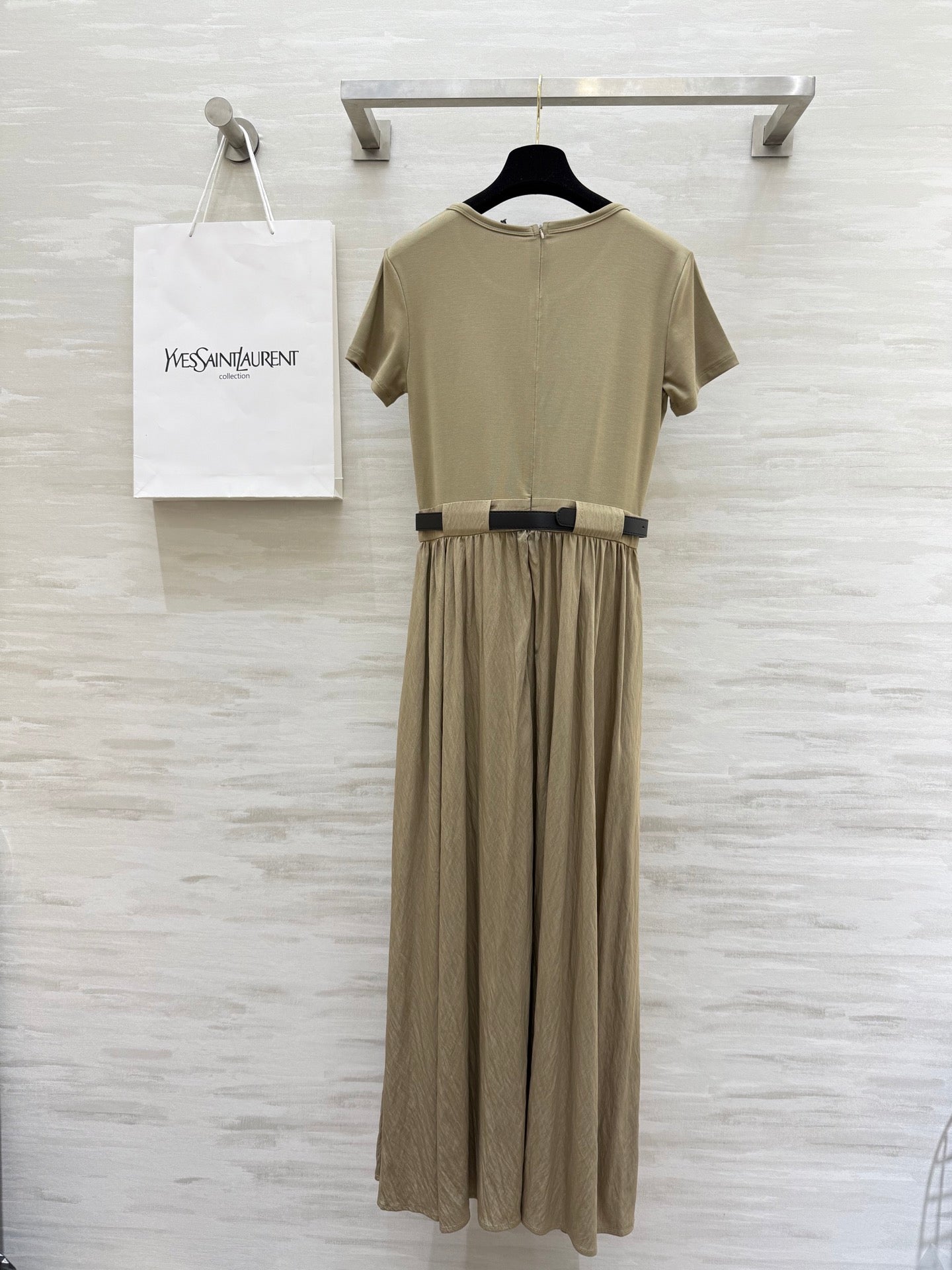 y*♥2025 new style waist belt waist long short sleeve dress