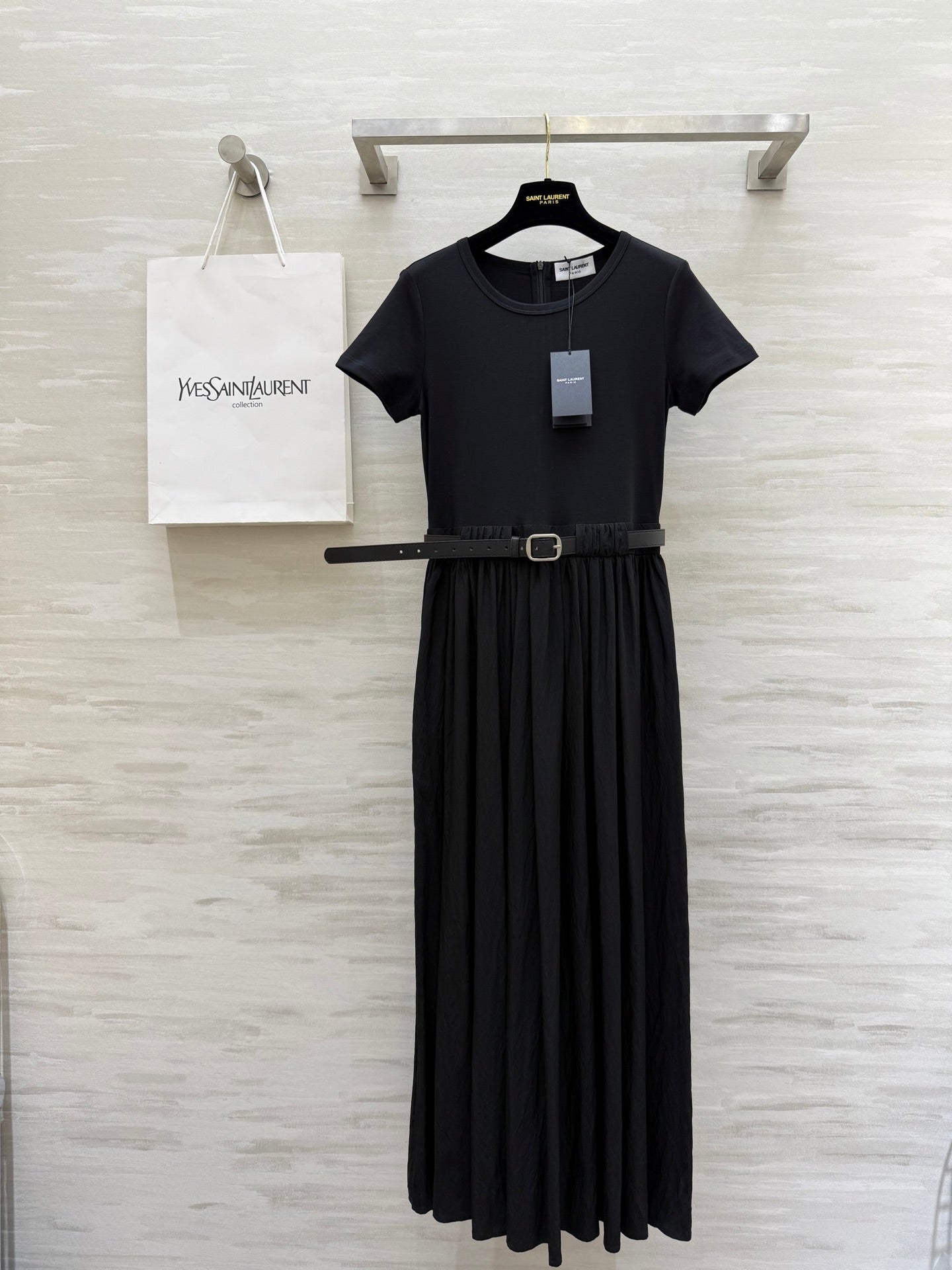 y*♥2025 new style waist belt waist long short sleeve dress