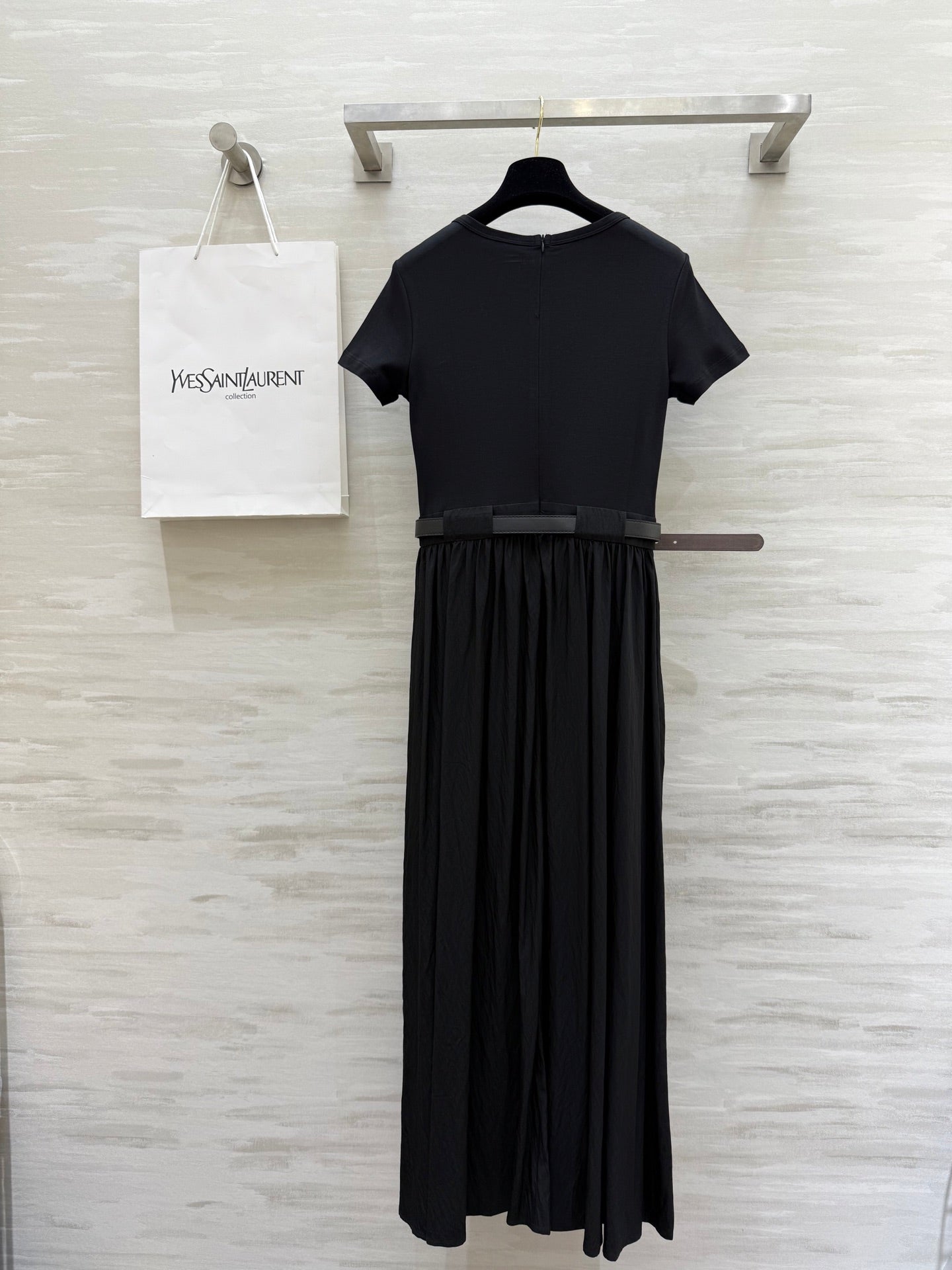 y*♥2025 new style waist belt waist long short sleeve dress