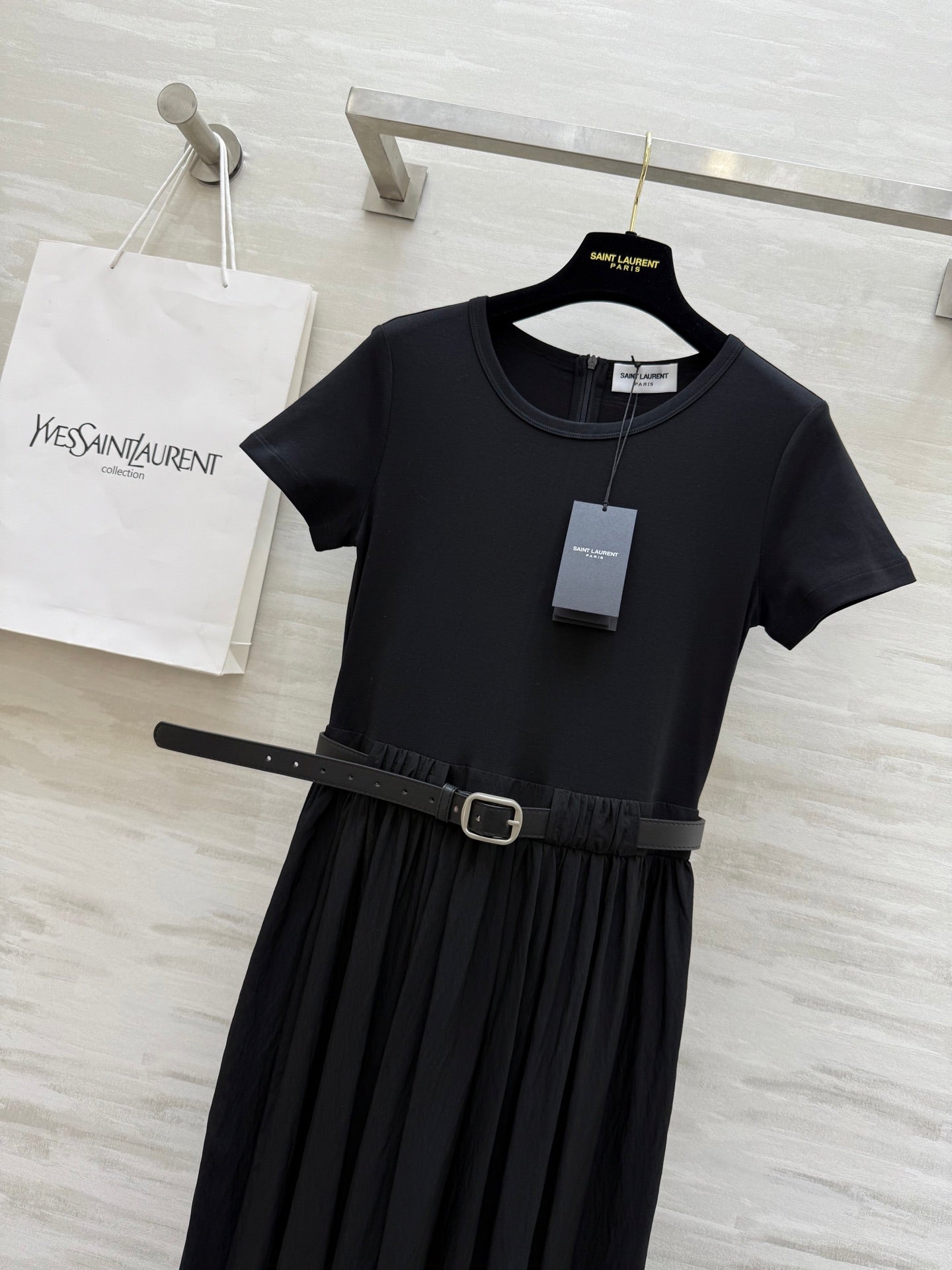 y*♥2025 new style waist belt waist long short sleeve dress