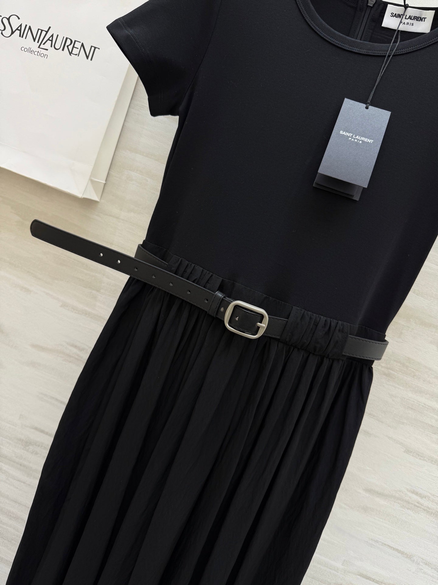 y*♥2025 new style waist belt waist long short sleeve dress