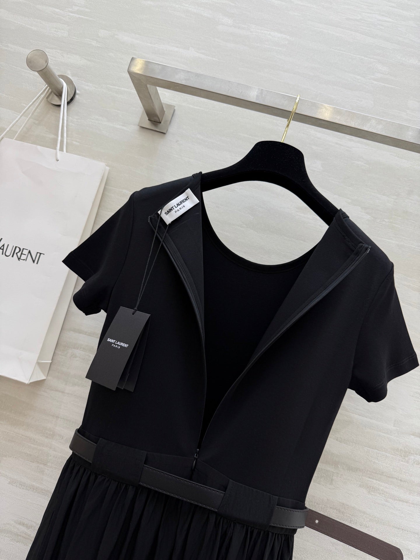 y*♥2025 new style waist belt waist long short sleeve dress