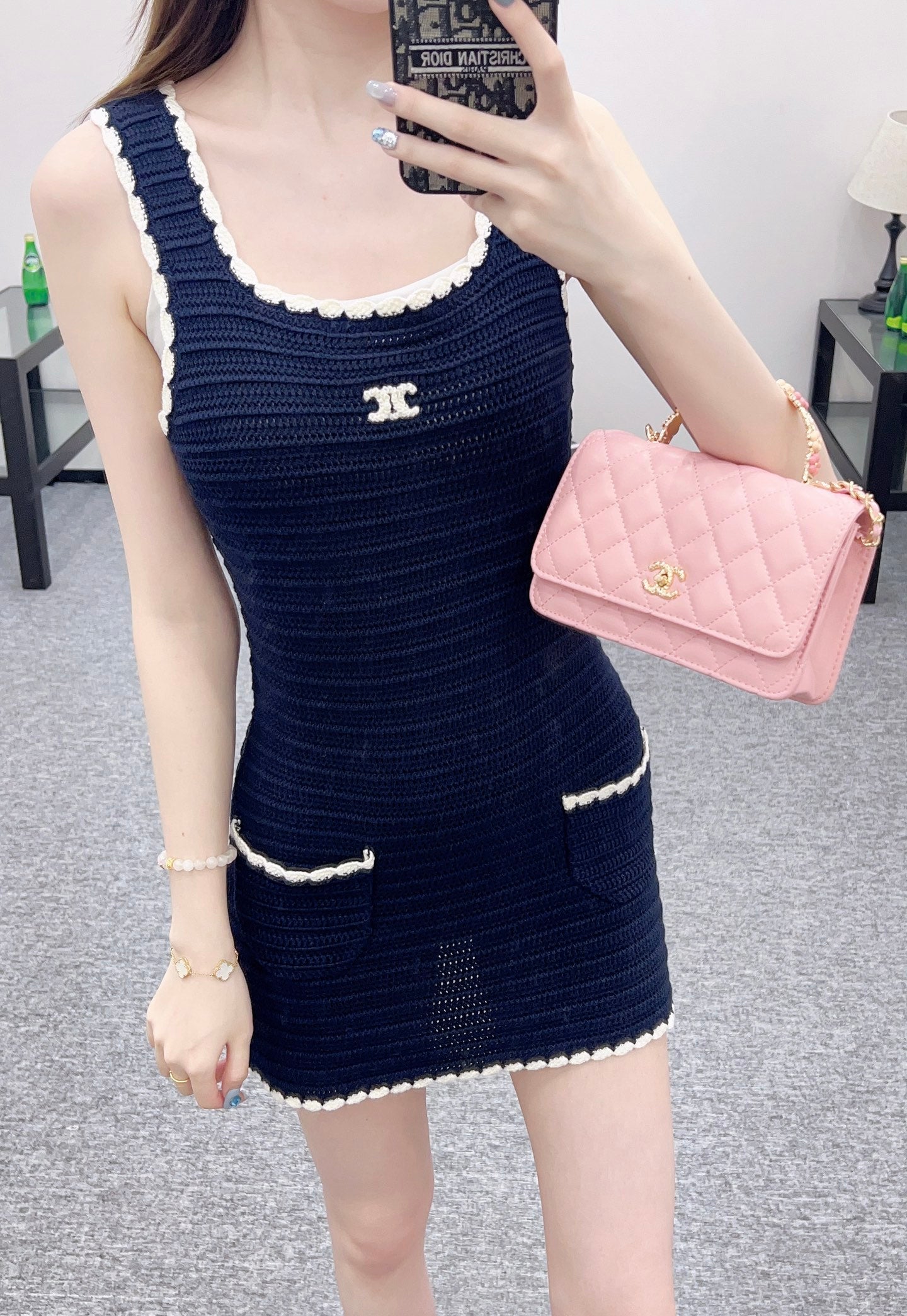 C*♥2025 new products Lace knitted vest dress