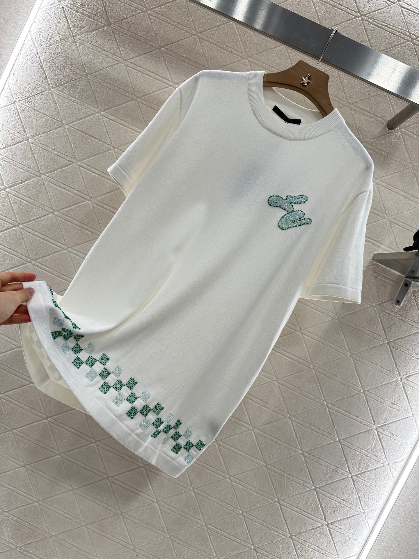 L*♥2025 new product Round neck beaded short sleeves