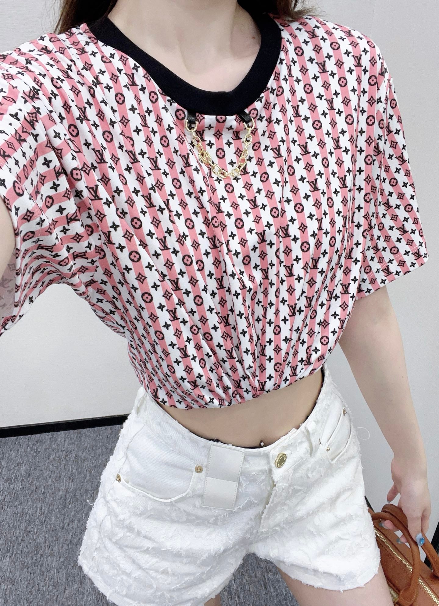 L*♥2025 new product Printed chain short sleeves