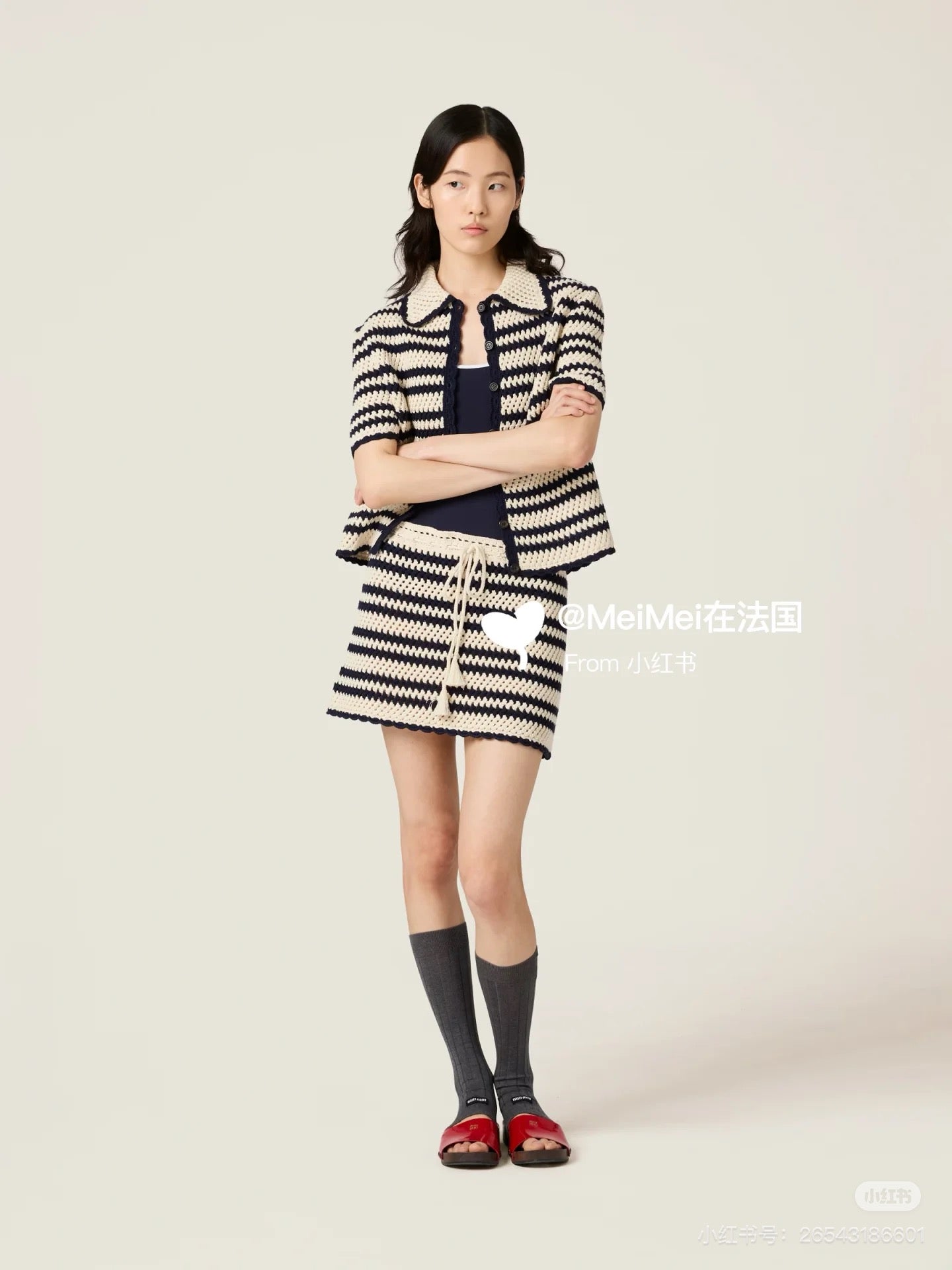 Mi*mi*♥2025 new product Short-sleeved cardigan and skirt set