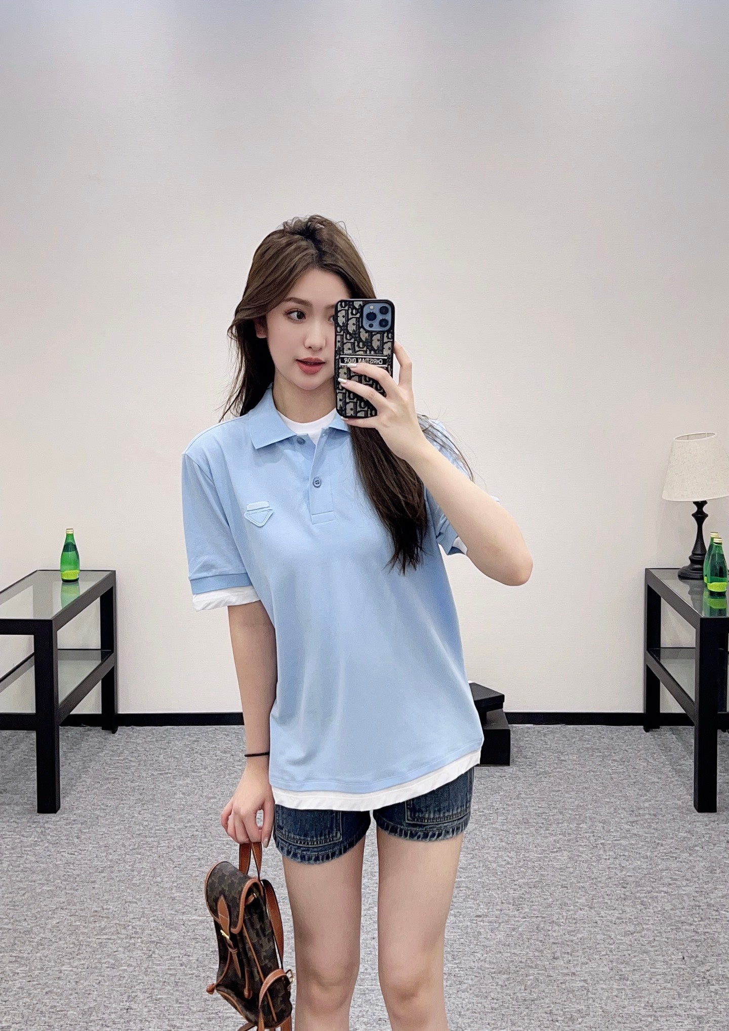 P*β₯2025 new product Fake two-piece ππππ shirt