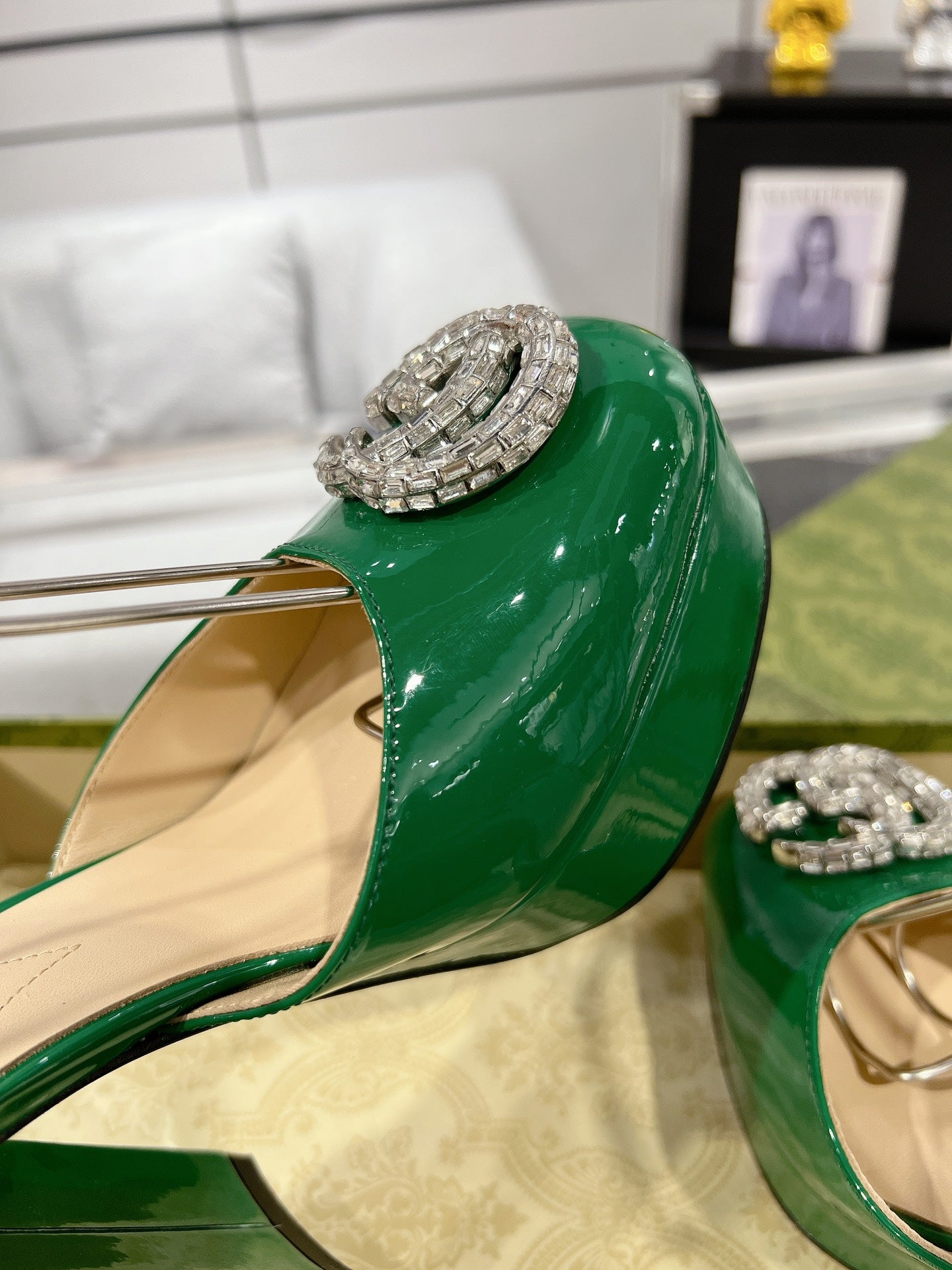 G* New high heels with crystal diamond double G buckle