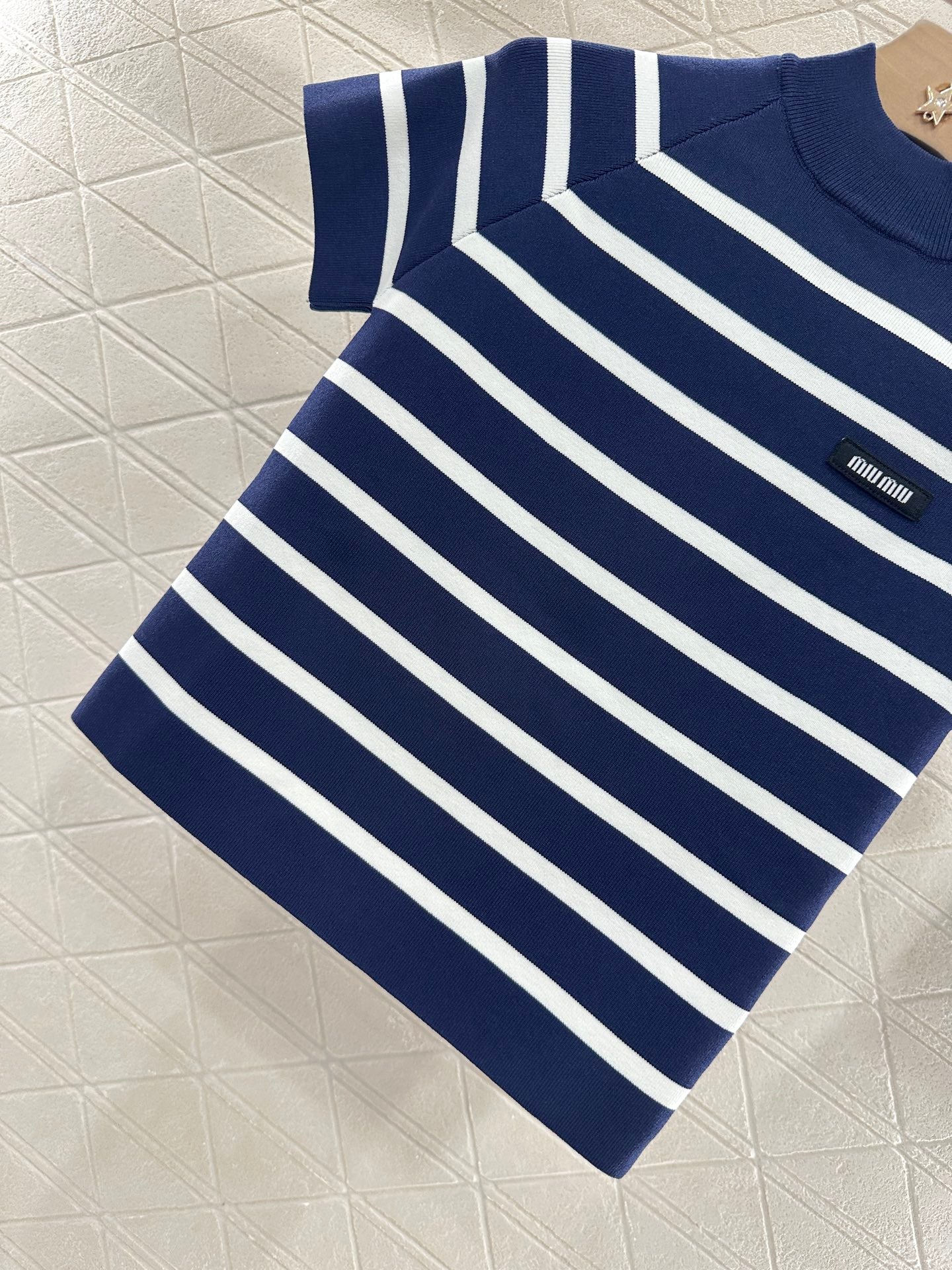 Mi*mi*♥2025 new product Striped knitted short sleeves