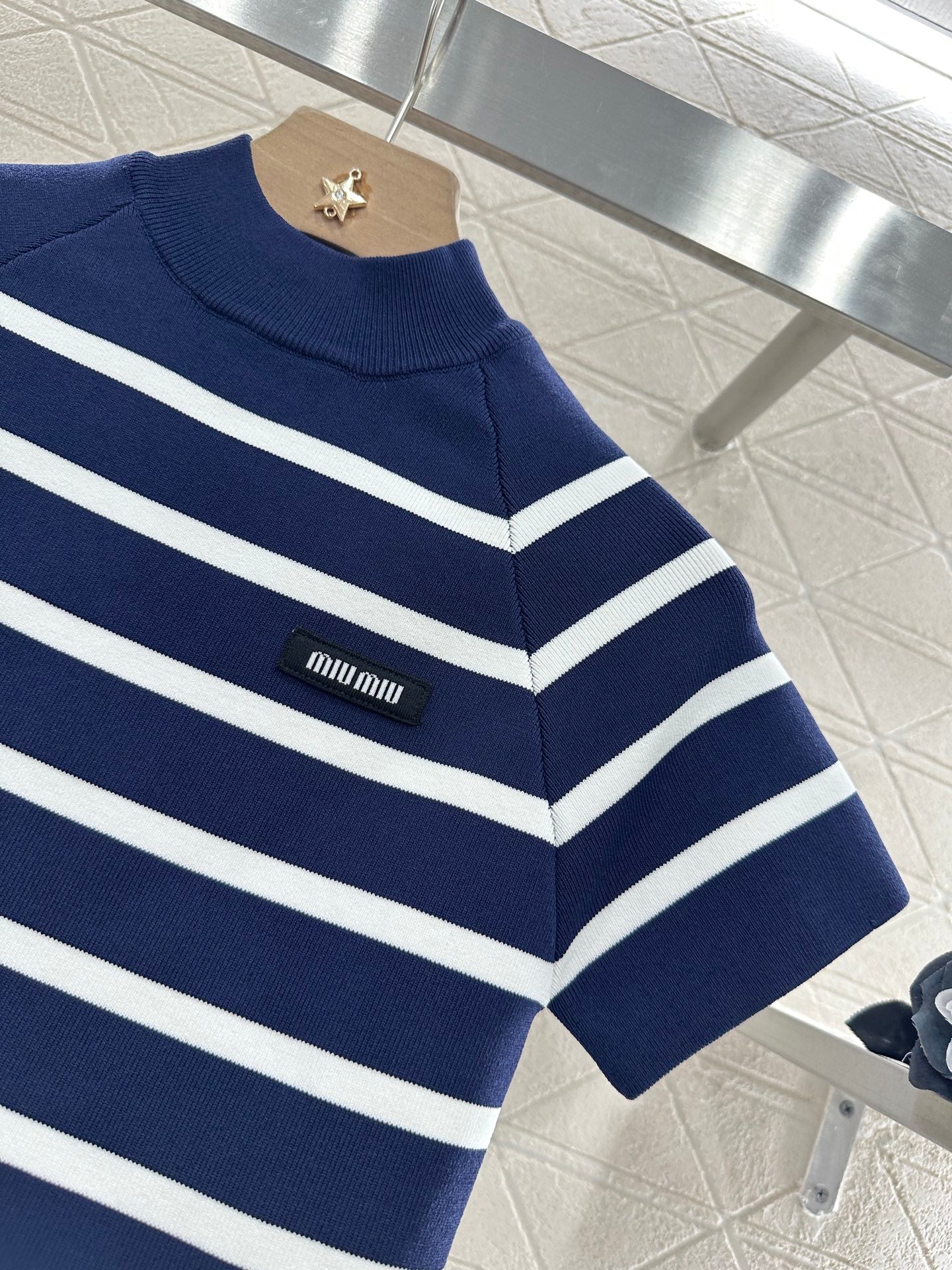 Mi*mi*♥2025 new product Striped knitted short sleeves