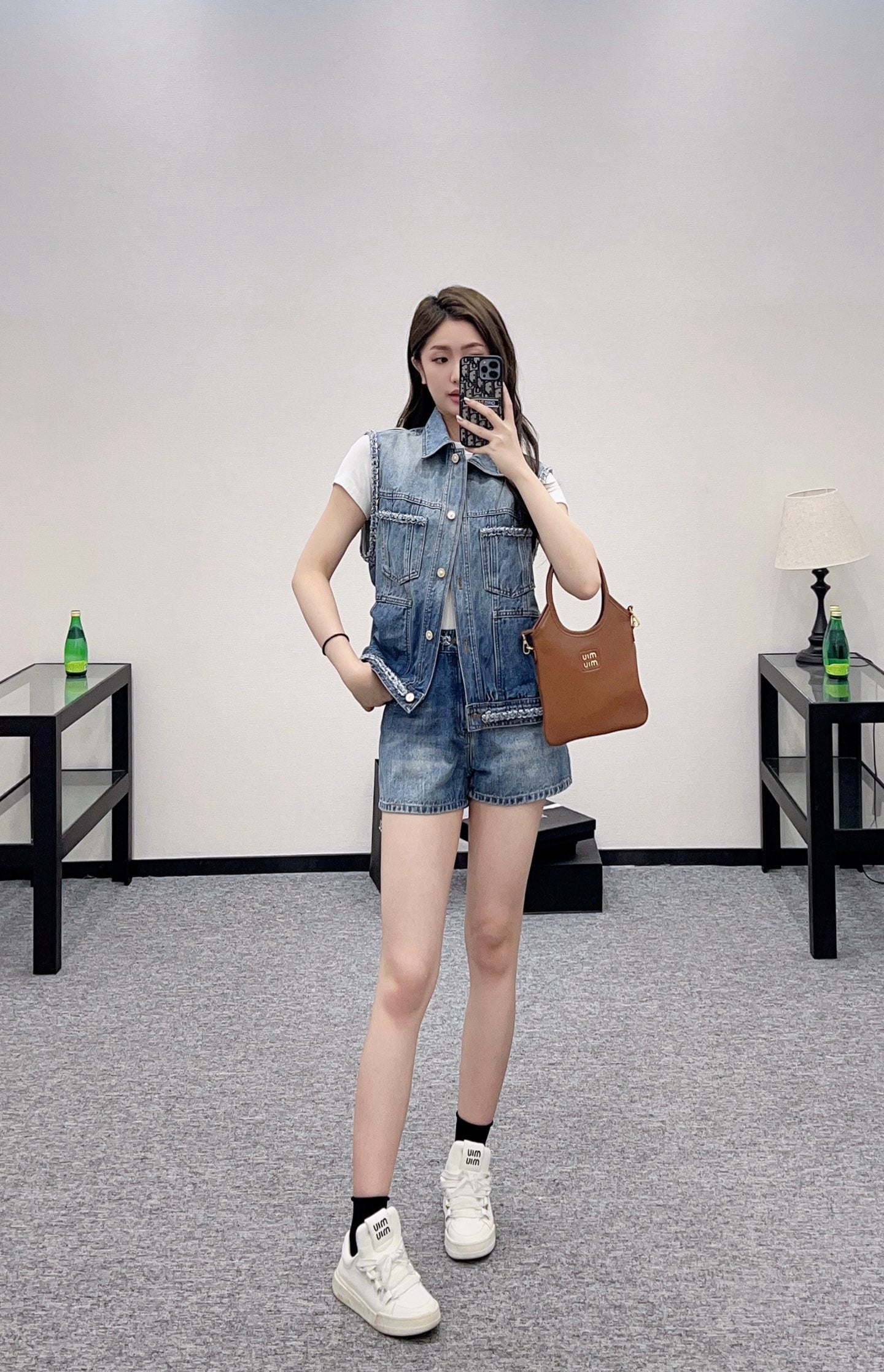 C*♥2025 new product Denim vest shorts set