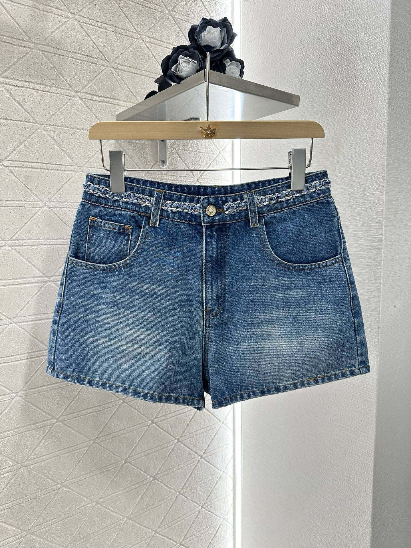 C*♥2025 new product Denim vest shorts set