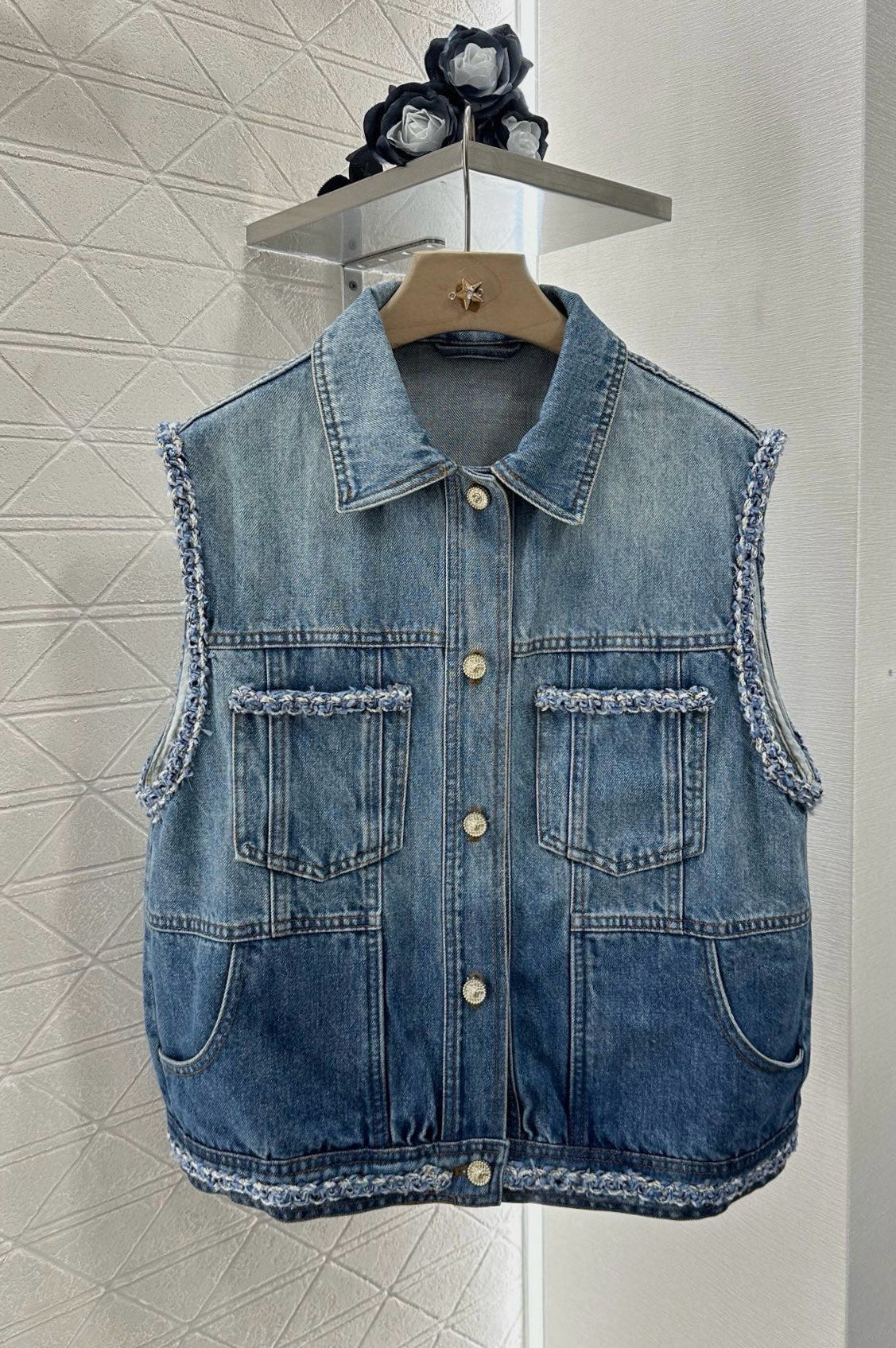 C*♥2025 new product Denim vest shorts set