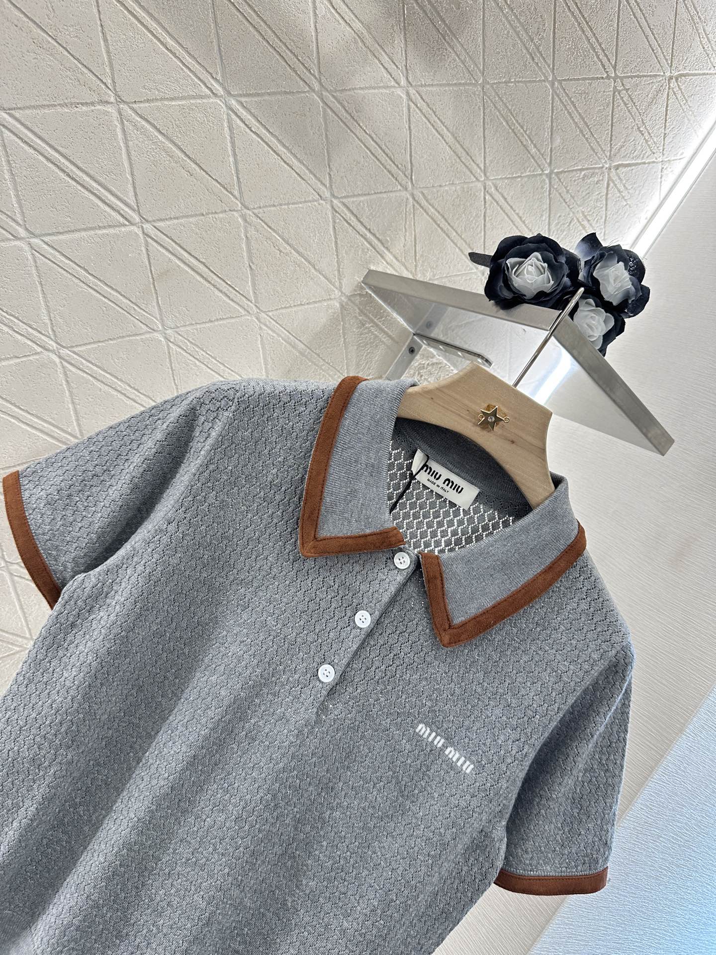 Mi*mi*♥2025 new product Knitted lapel short sleeves