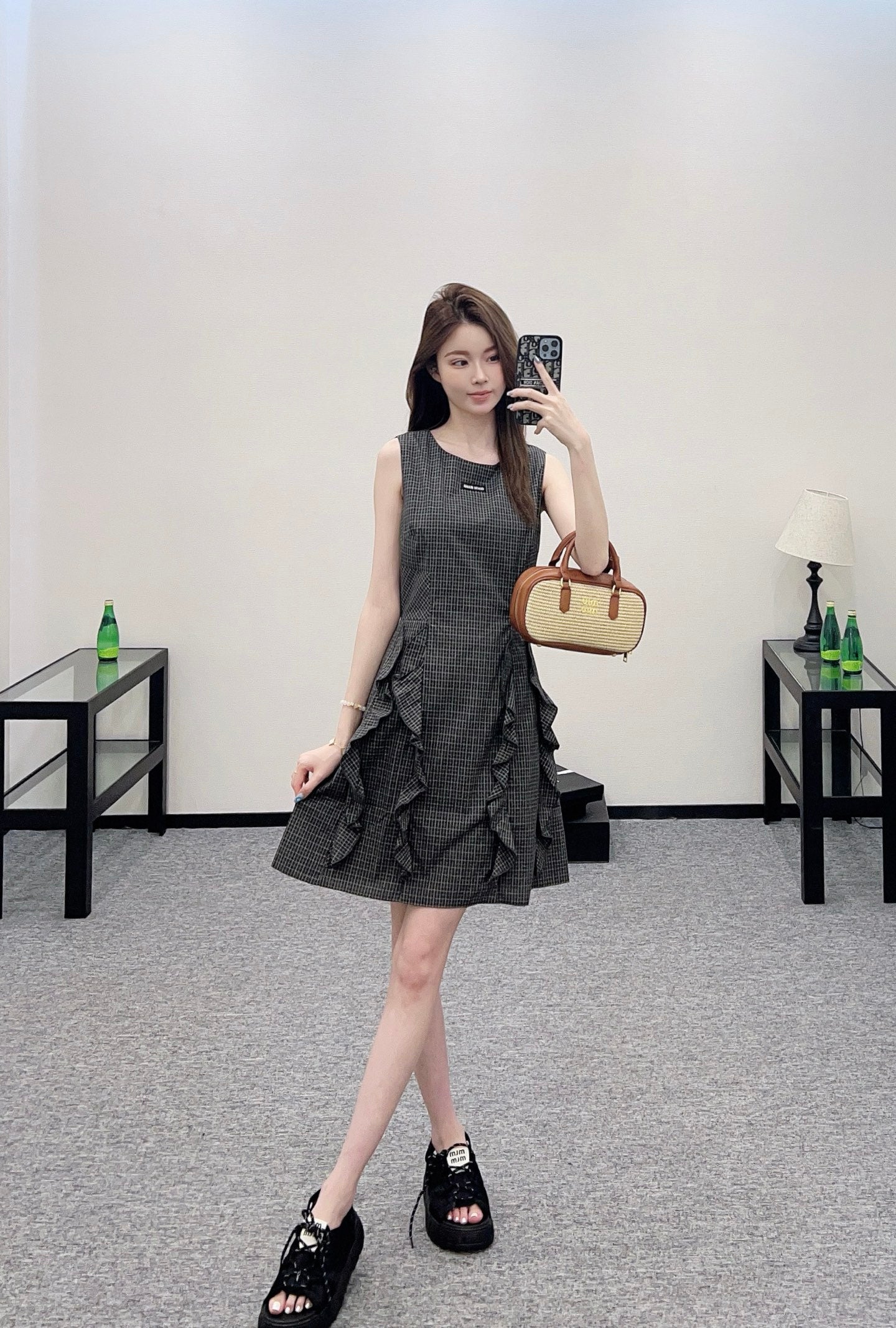 Mi*mi*♥2025 new product Plaid lace vest skirt