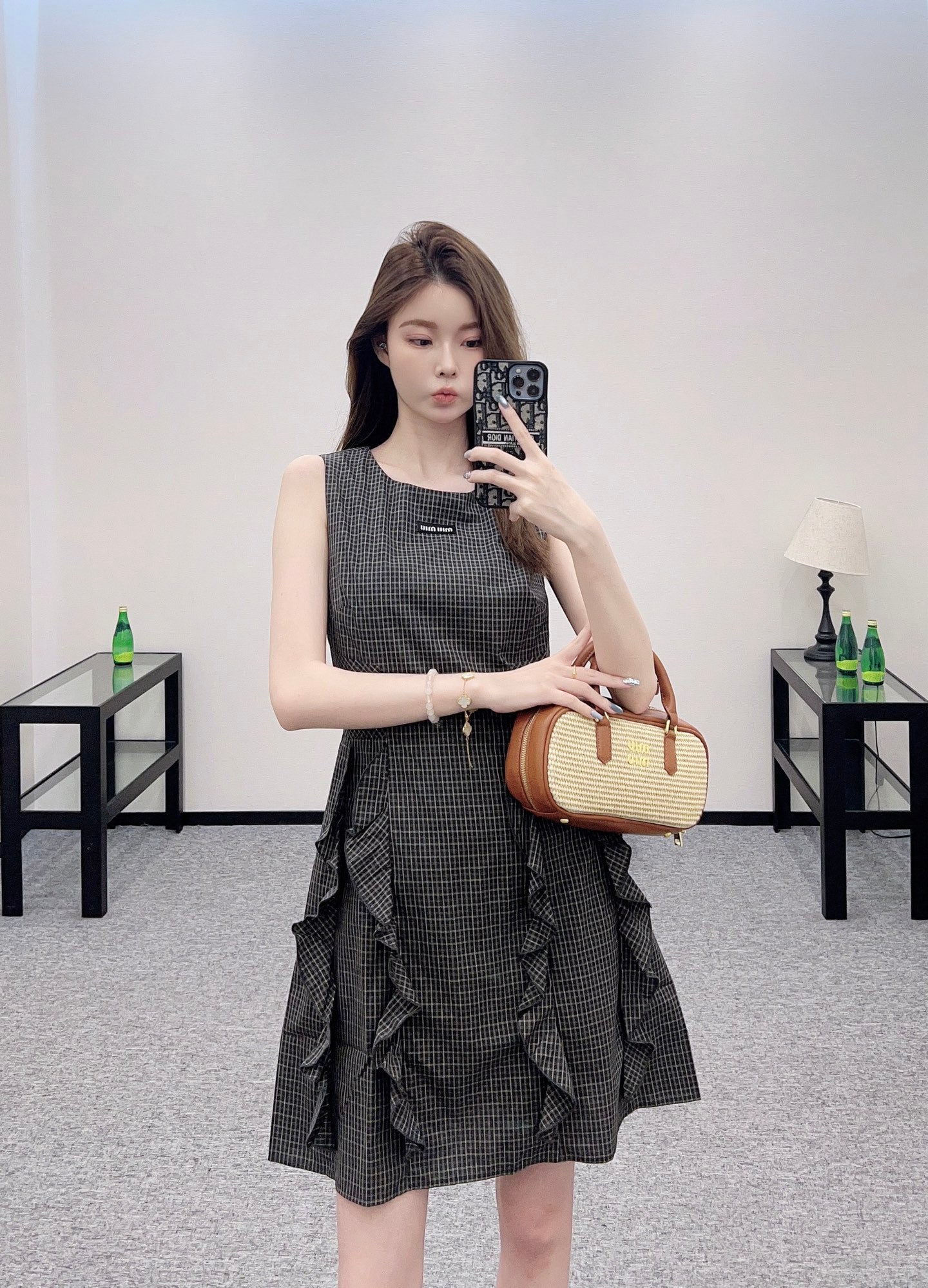 Mi*mi*♥2025 new product Plaid lace vest skirt