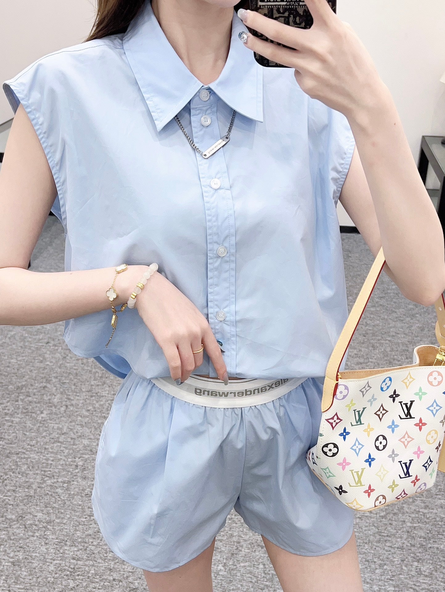 ♥A*♥2025 new product Sleeveless shirt and shorts set