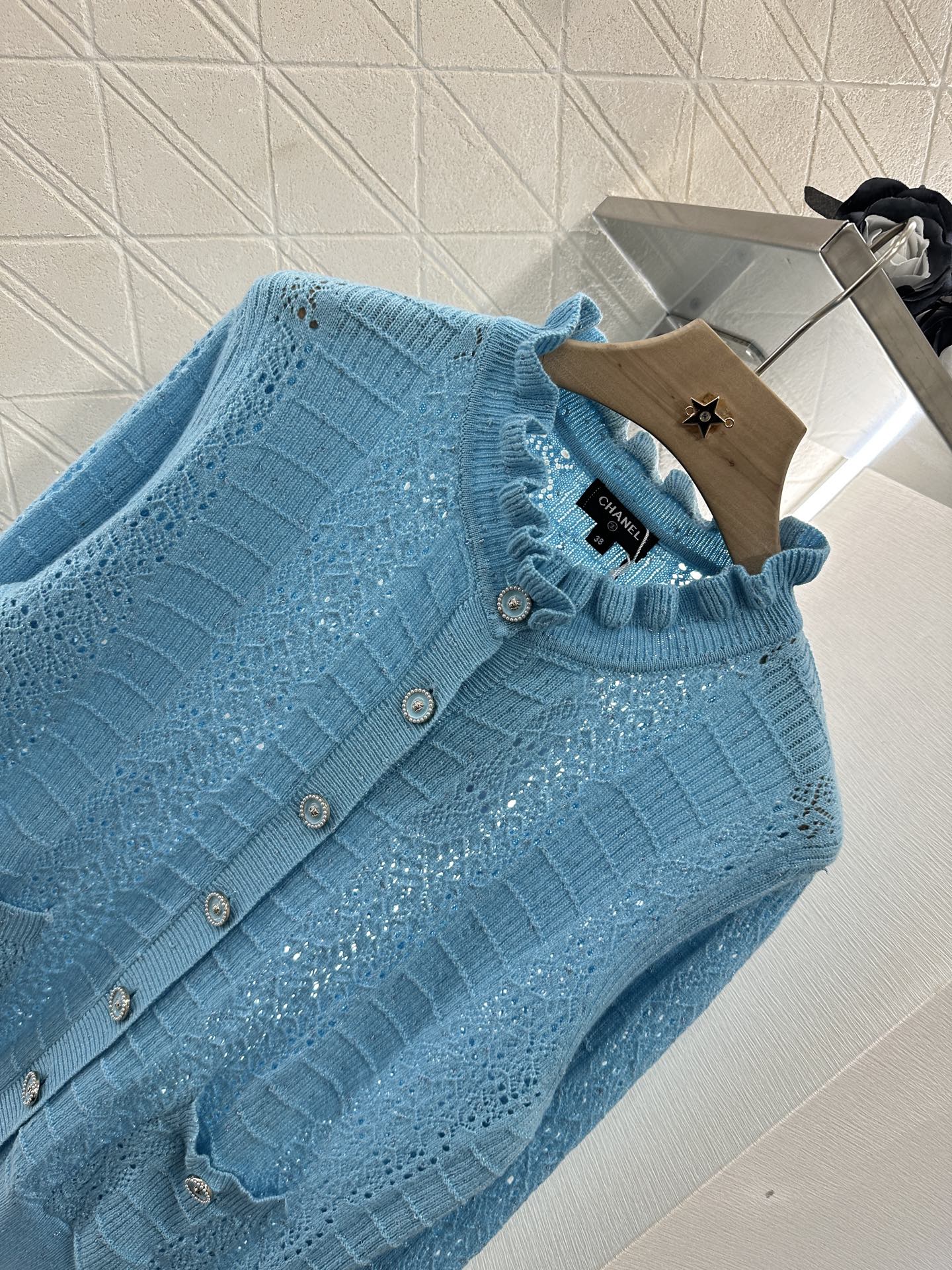 C*♥2025 new product Lace hollow knitted cardigan