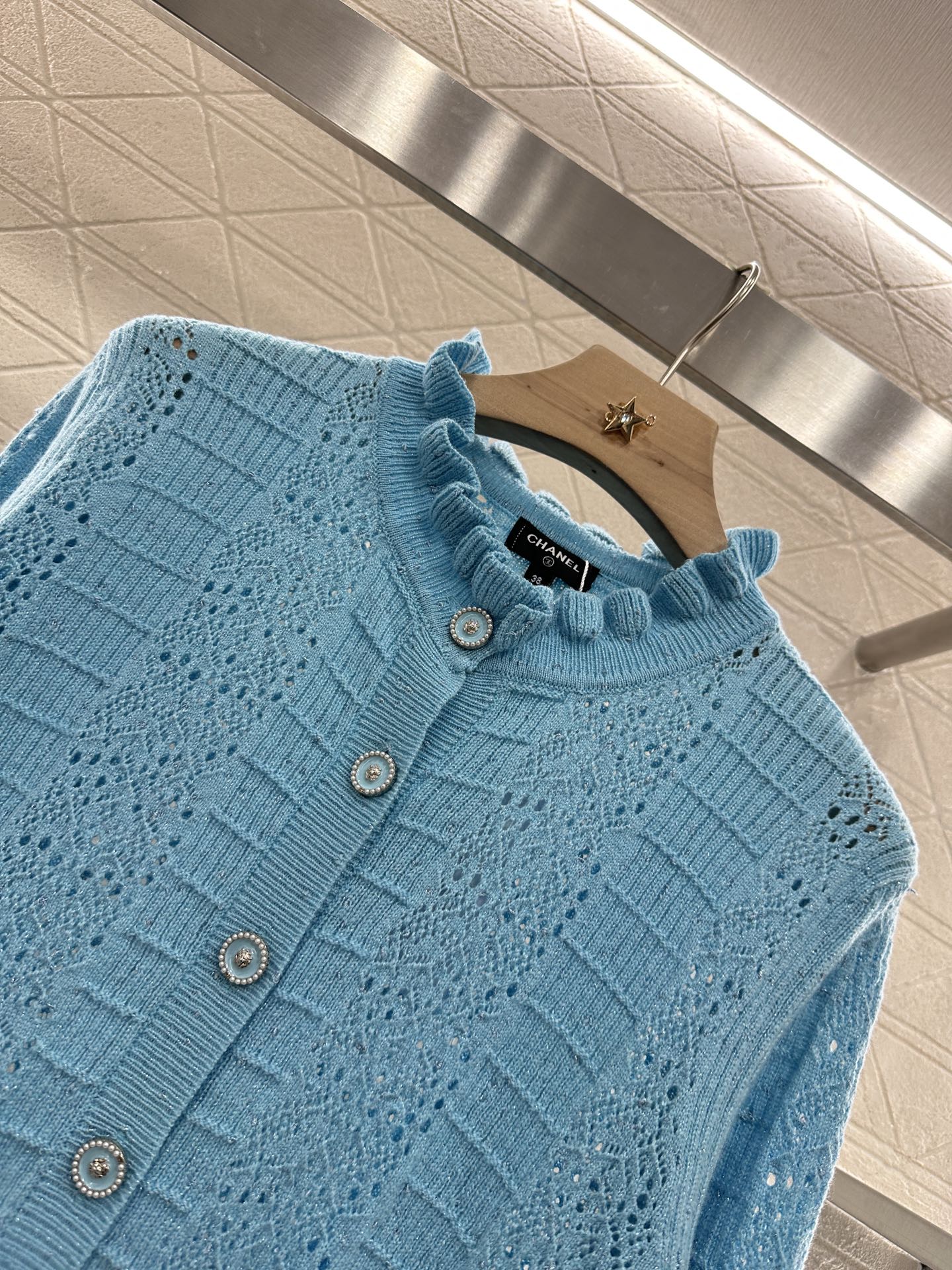 C*♥2025 new product Lace hollow knitted cardigan