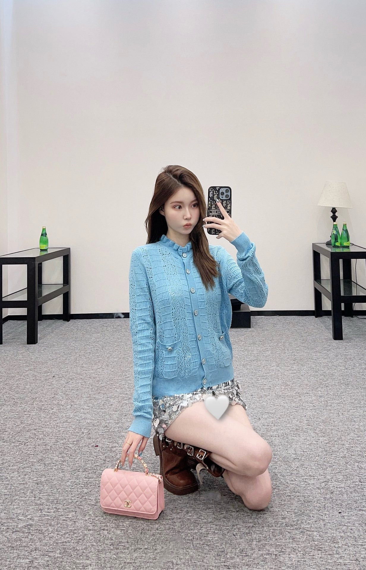 C*♥2025 new product Lace hollow knitted cardigan