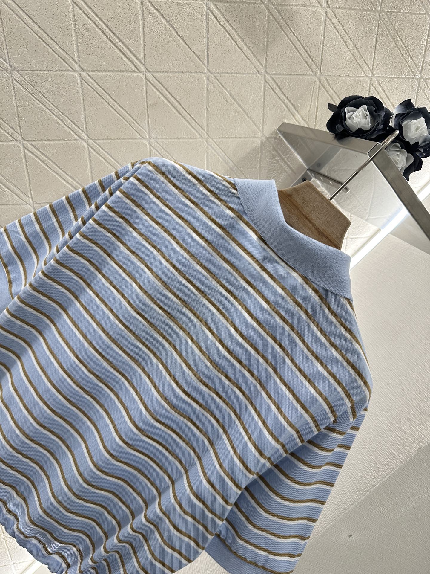 P*♥2025 new product Lapel striped short-sleeved top