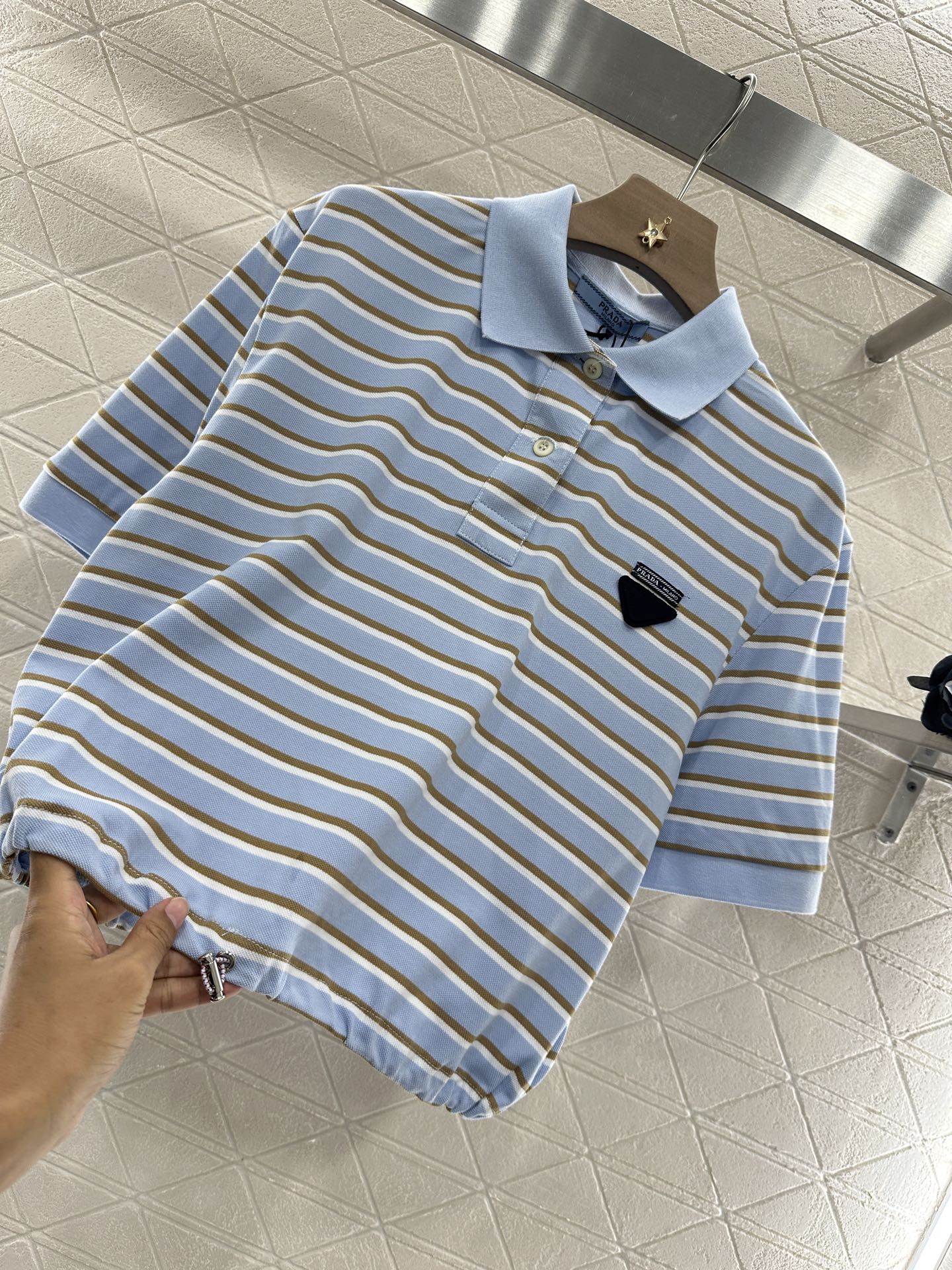 P*♥2025 new product Lapel striped short-sleeved top
