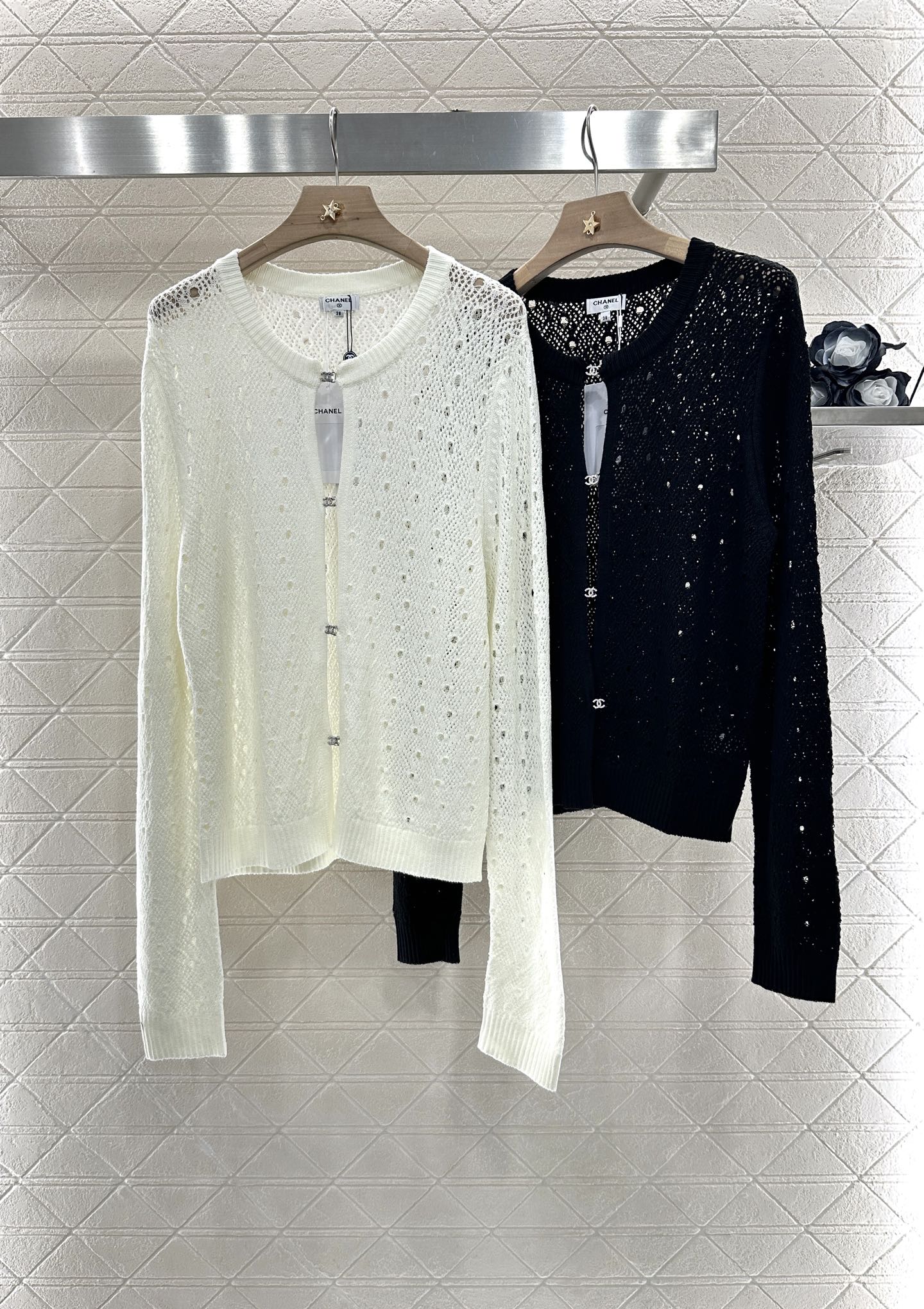 C*♥2025 new product Hollow rhinestone cardigan