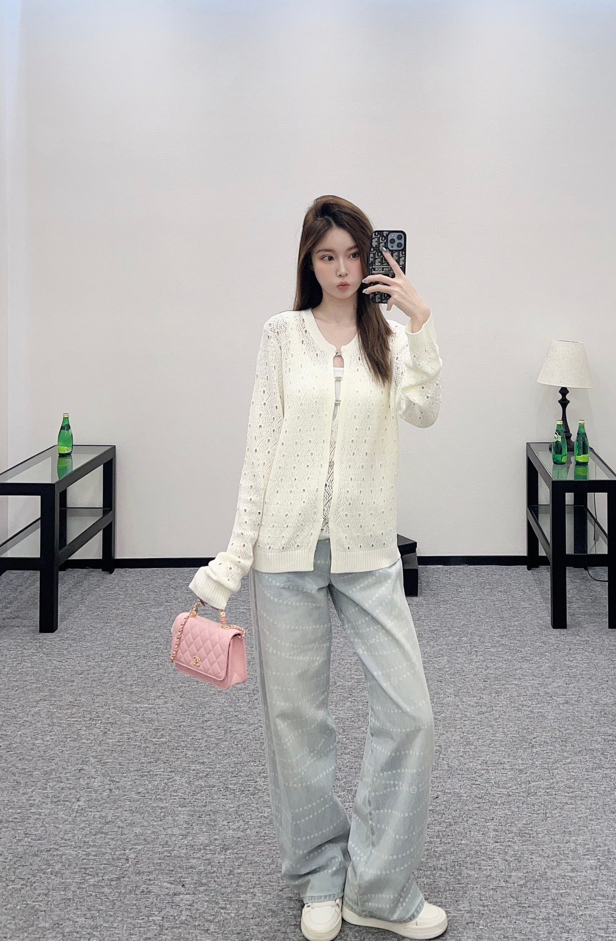 C*♥2025 new product Hollow rhinestone cardigan