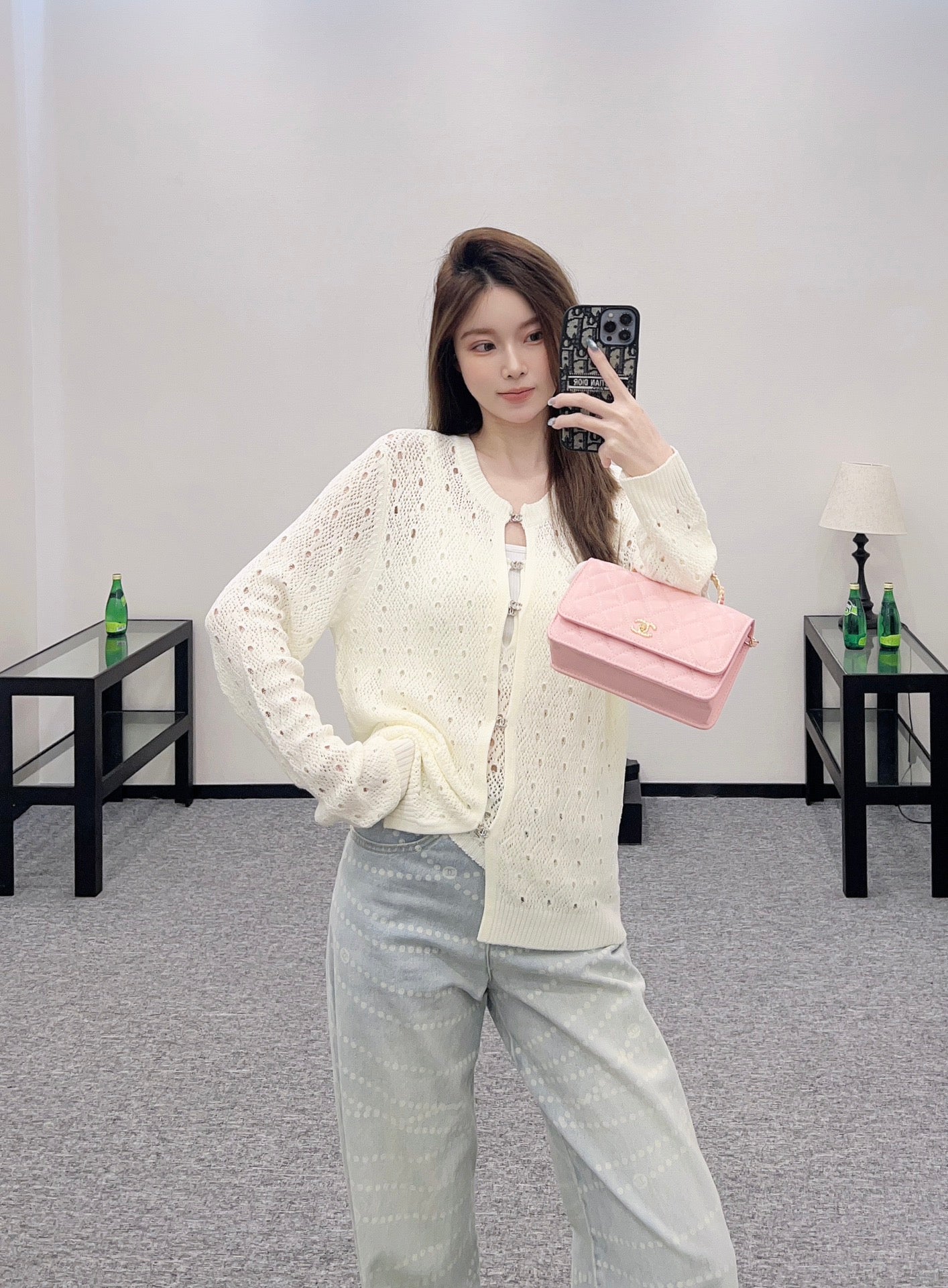 C*♥2025 new product Hollow rhinestone cardigan