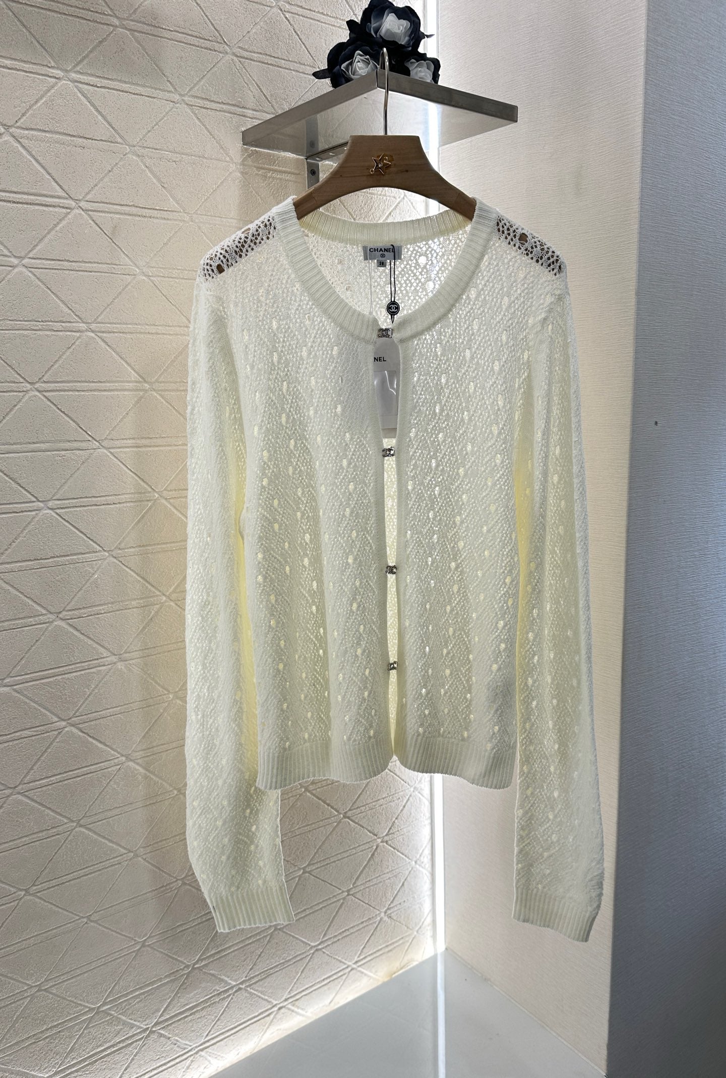 C*♥2025 new product Hollow rhinestone cardigan