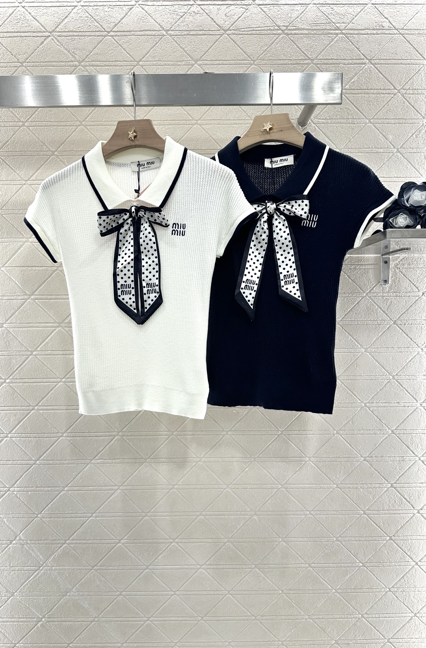 Mi*mi*♥2025 new product Bow knitted short sleeves