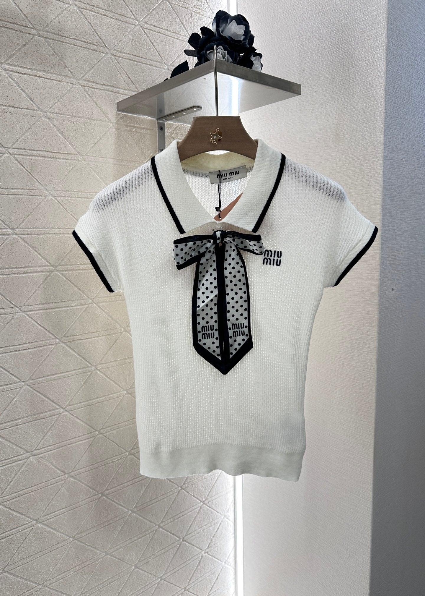 Mi*mi*♥2025 new product Bow knitted short sleeves