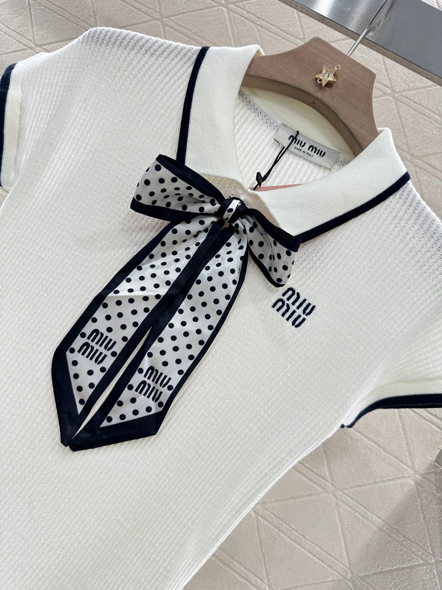 Mi*mi*♥2025 new product Bow knitted short sleeves