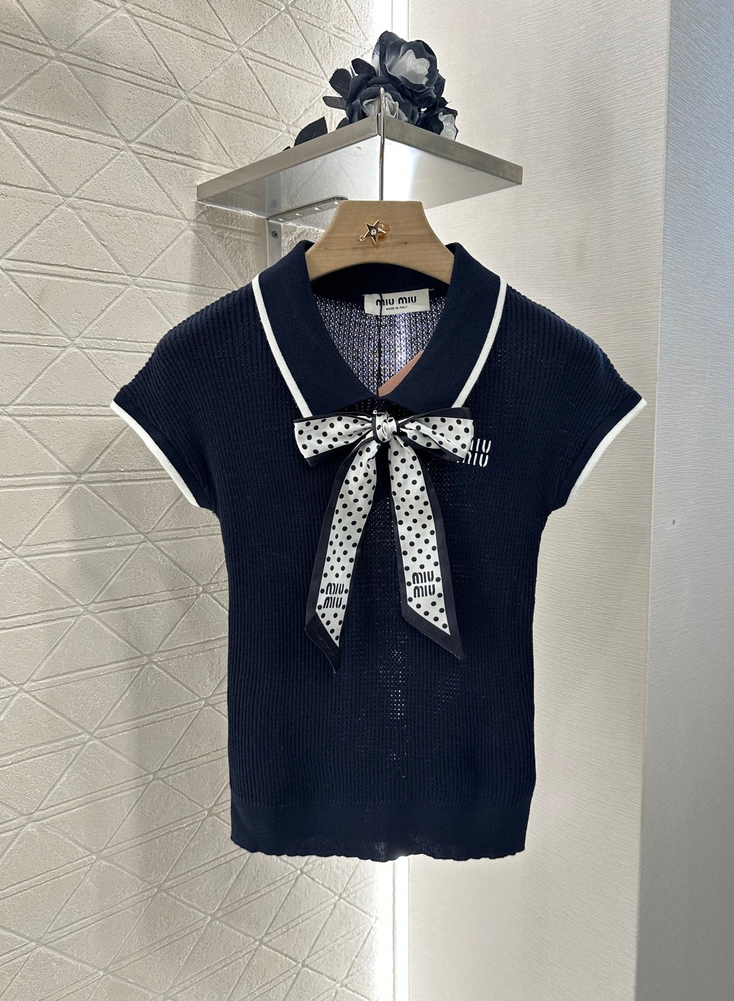 Mi*mi*♥2025 new product Bow knitted short sleeves